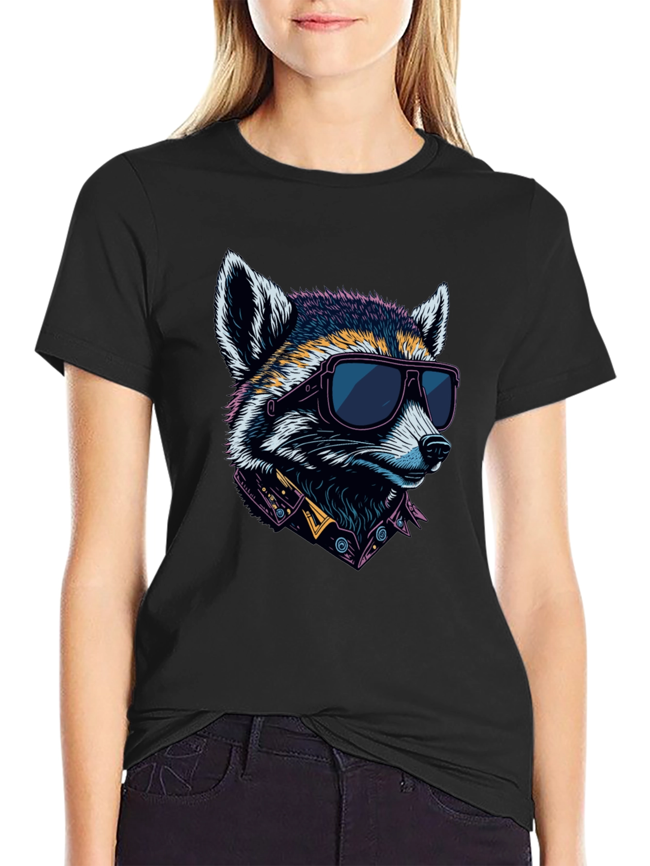 Cool Raccoon Graphic Tee - Black