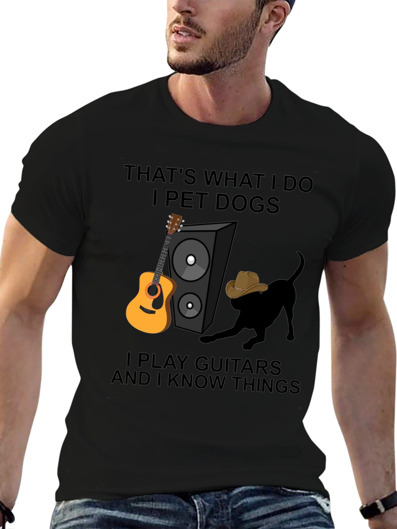 Dog Petting Guitar Player T-Shirt