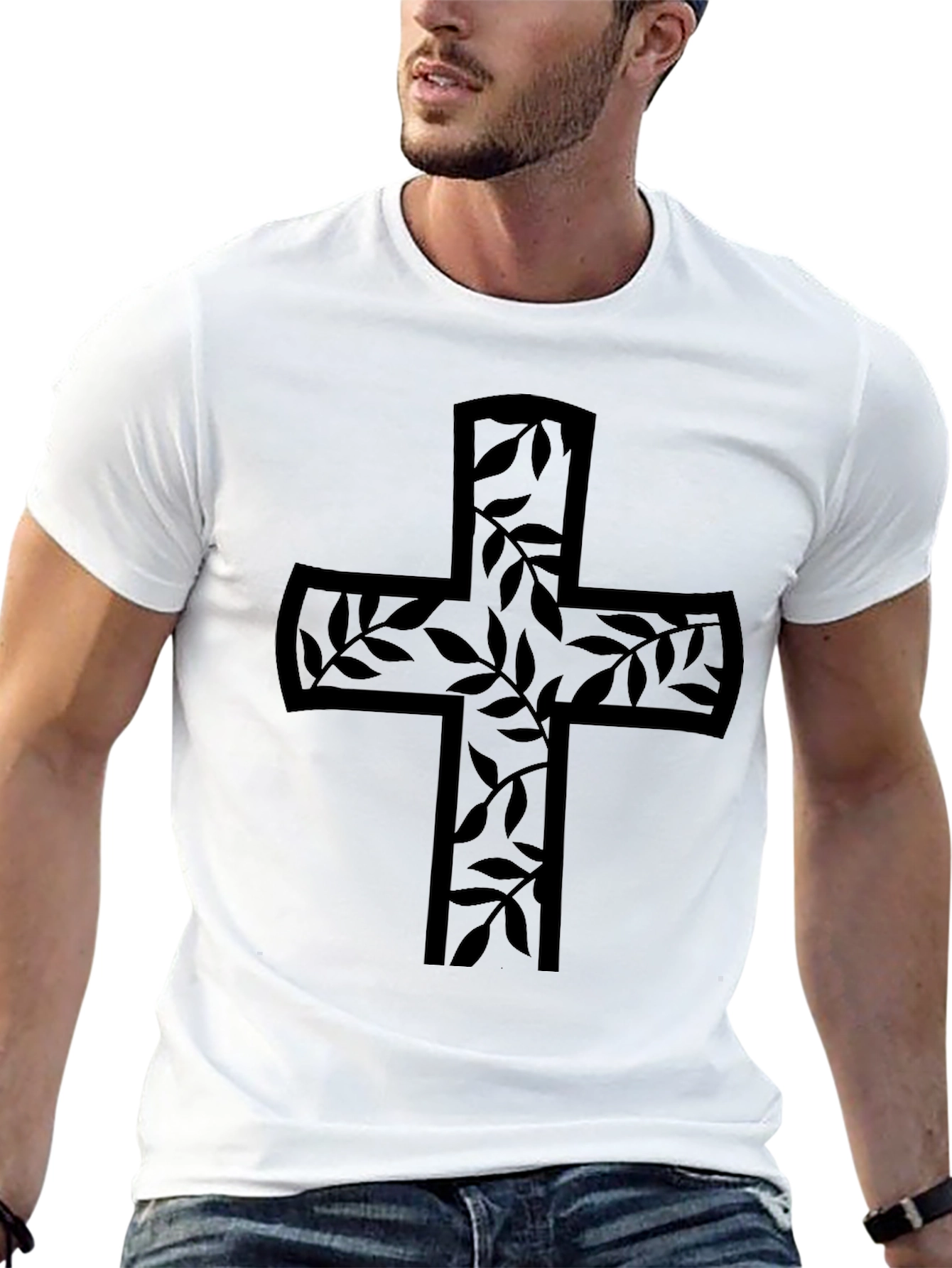 Floral Cross Graphic Black T-Shirt