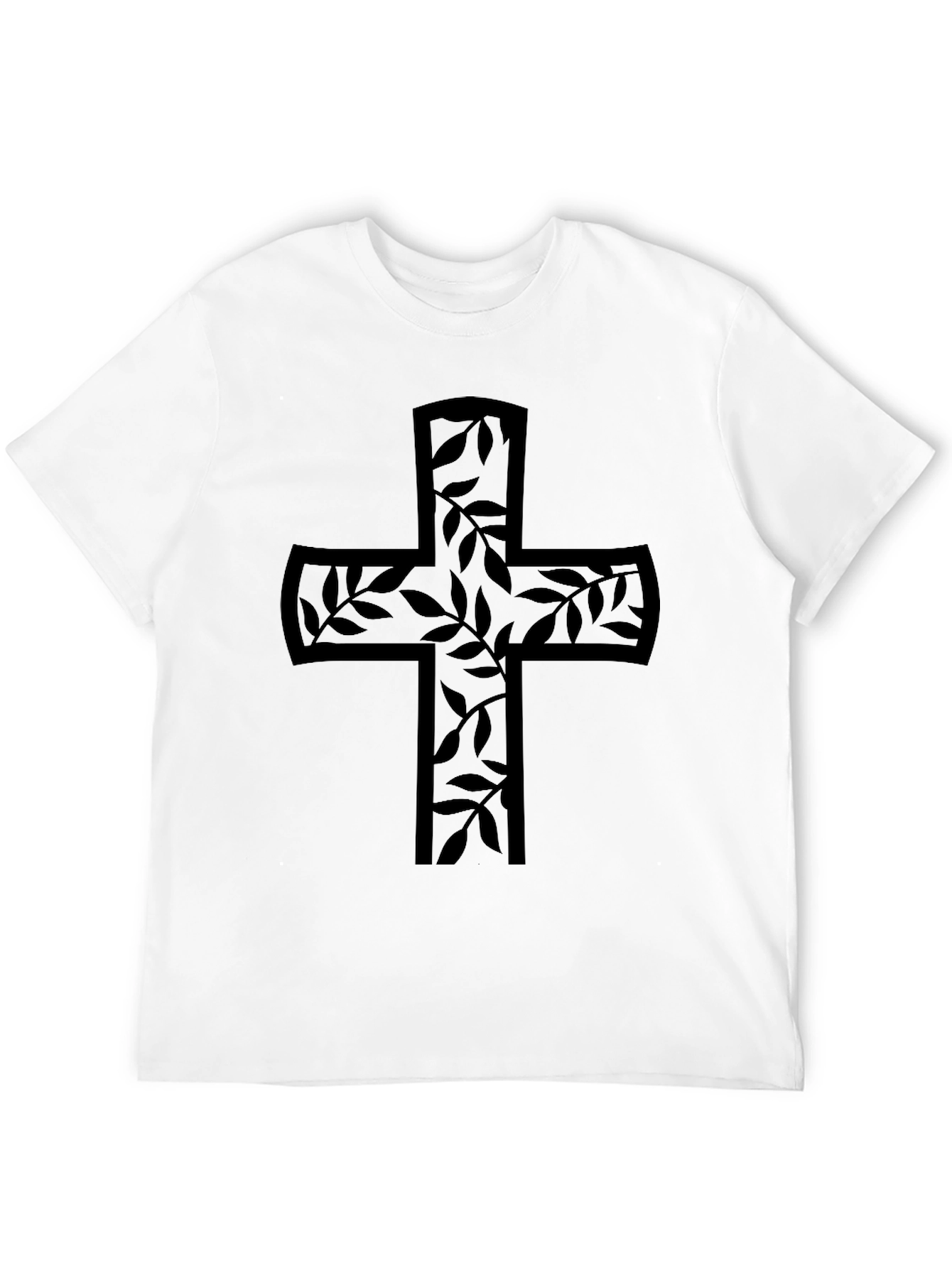 Floral Cross Graphic Black T-Shirt