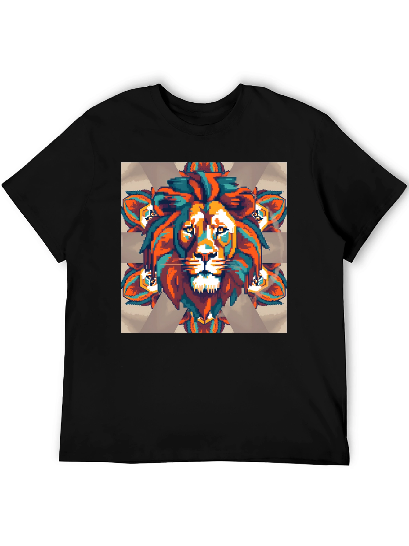 Pixel Lion Graphic Tee - Black Cotton Blend