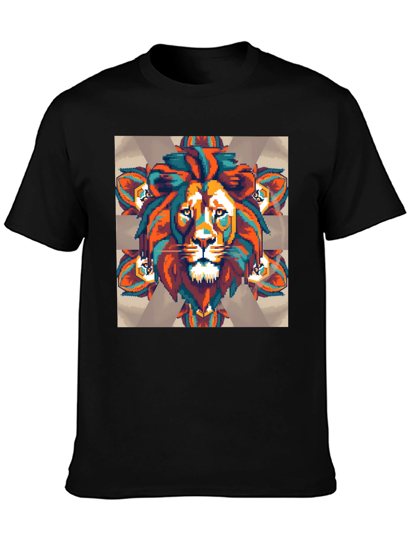 Pixel Lion Graphic Tee - Black Cotton Blend