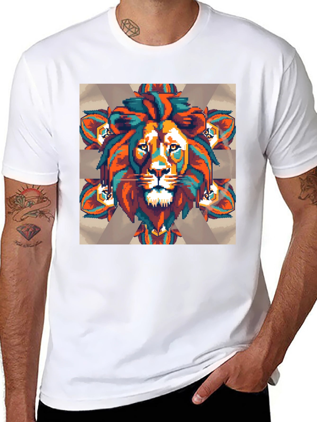 Pixel Lion Graphic Tee - Black Cotton Blend