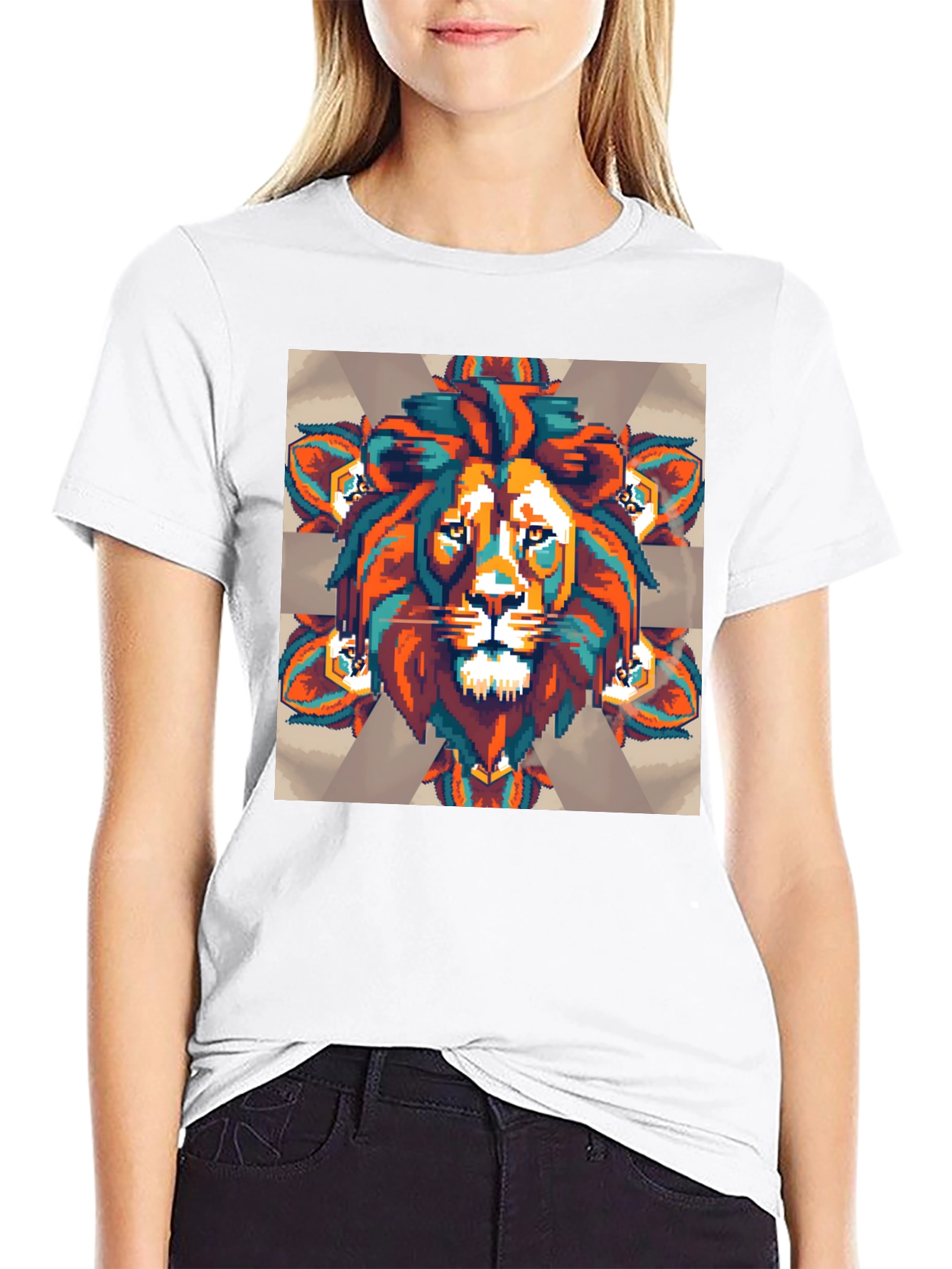 Pixel Lion Graphic Tee - Black Cotton Blend