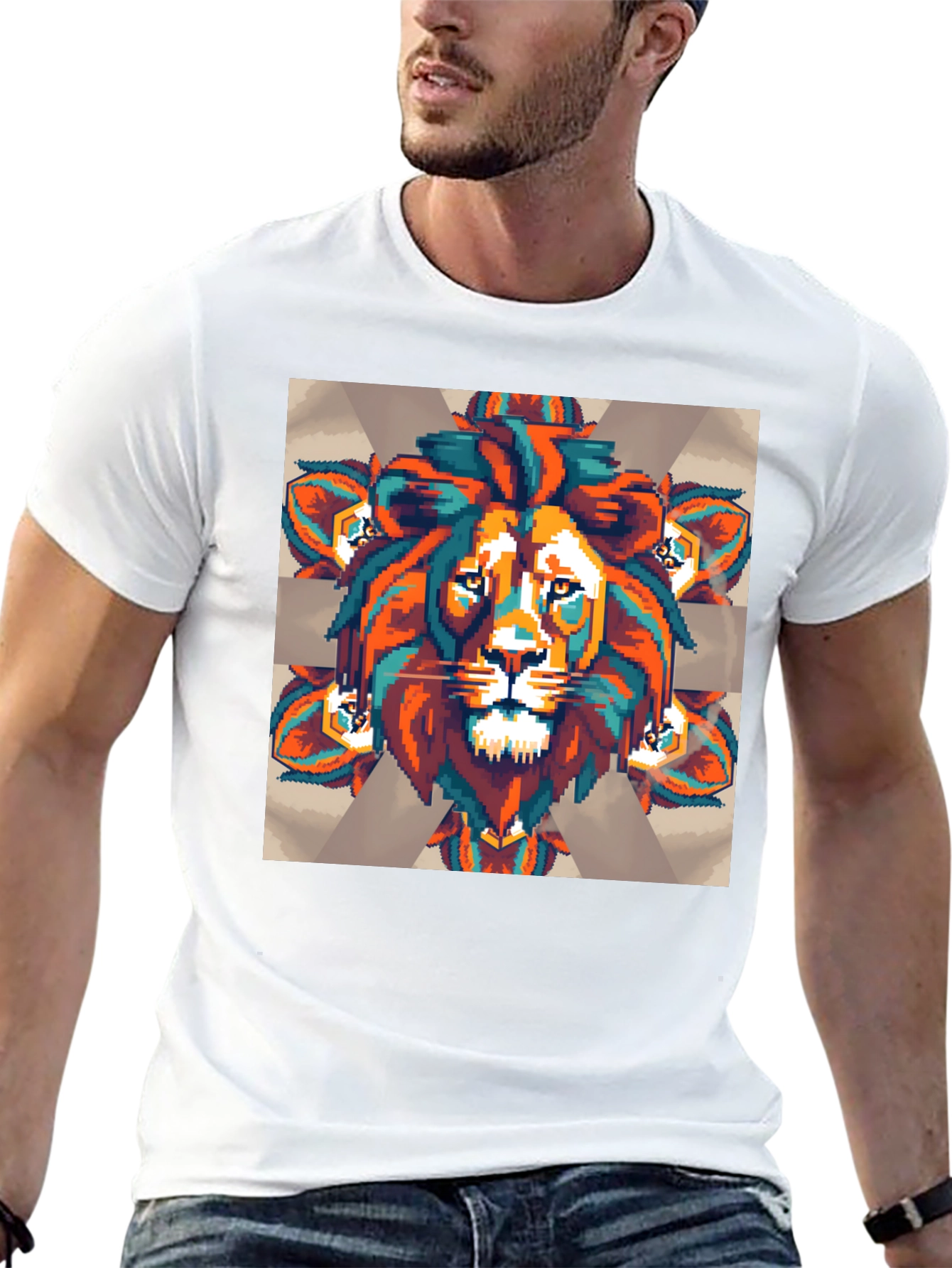 Pixel Lion Graphic Tee - Black Cotton Blend