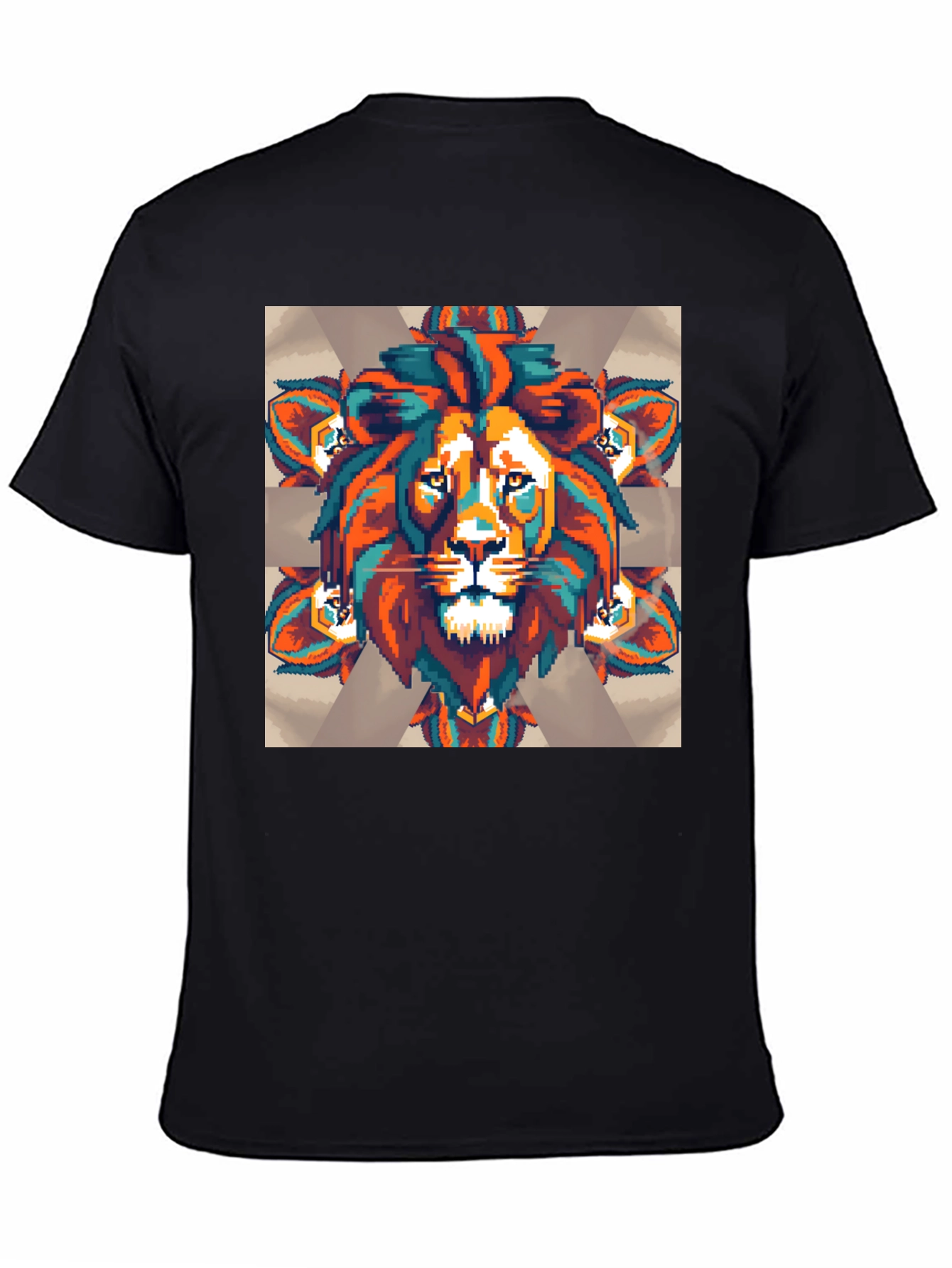Pixel Lion Graphic Tee - Black Cotton Blend