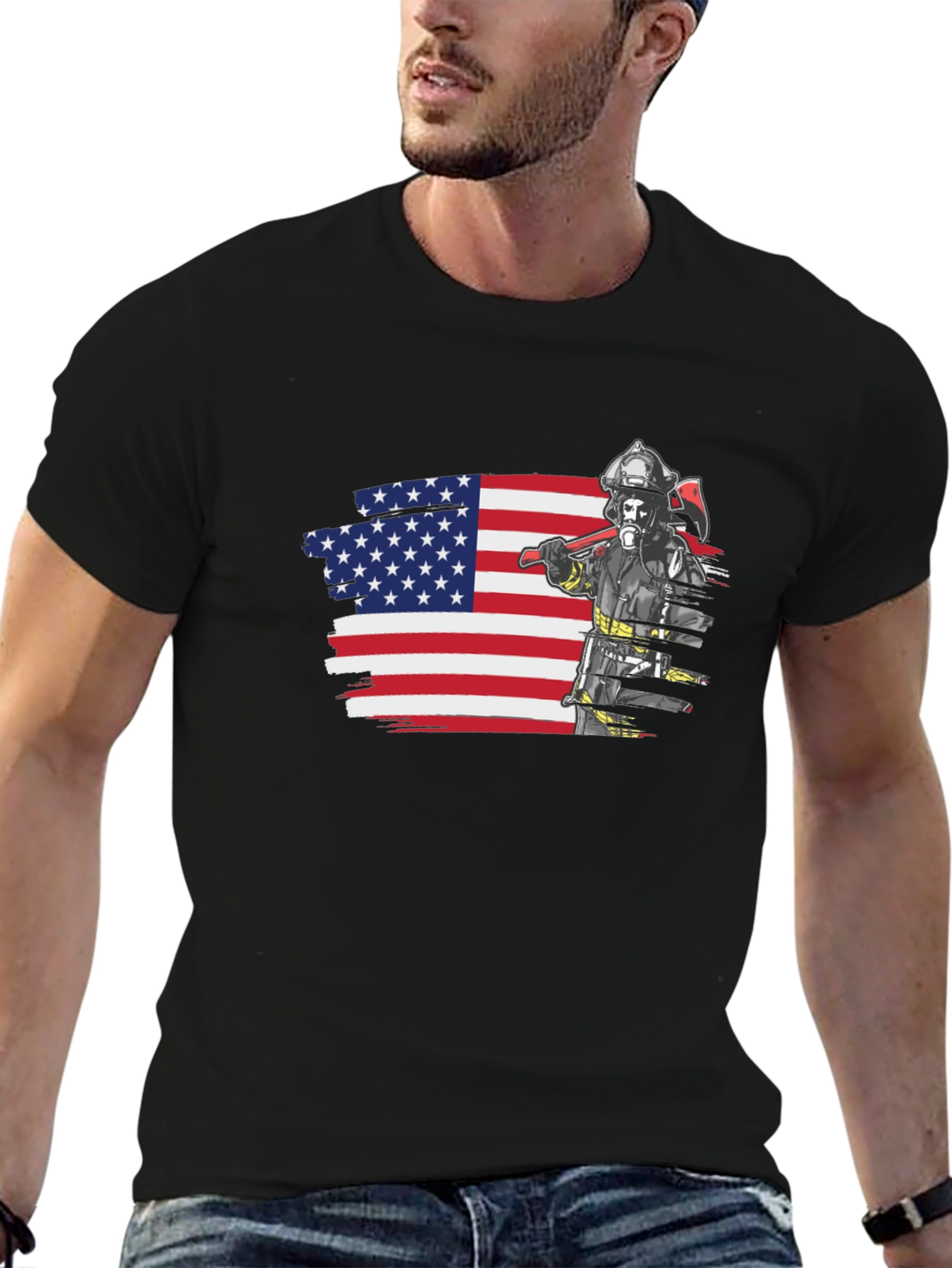 Firefighter USA Flag Graphic Tee