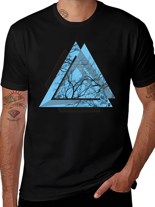 Geometric Tree Graphic Tee - Modern Mens T-Shirt
