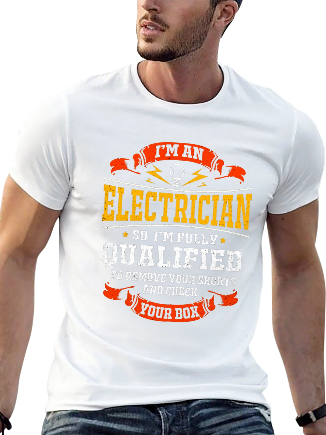 Electrician Humor T-Shirt: Qualified to Check Your Box