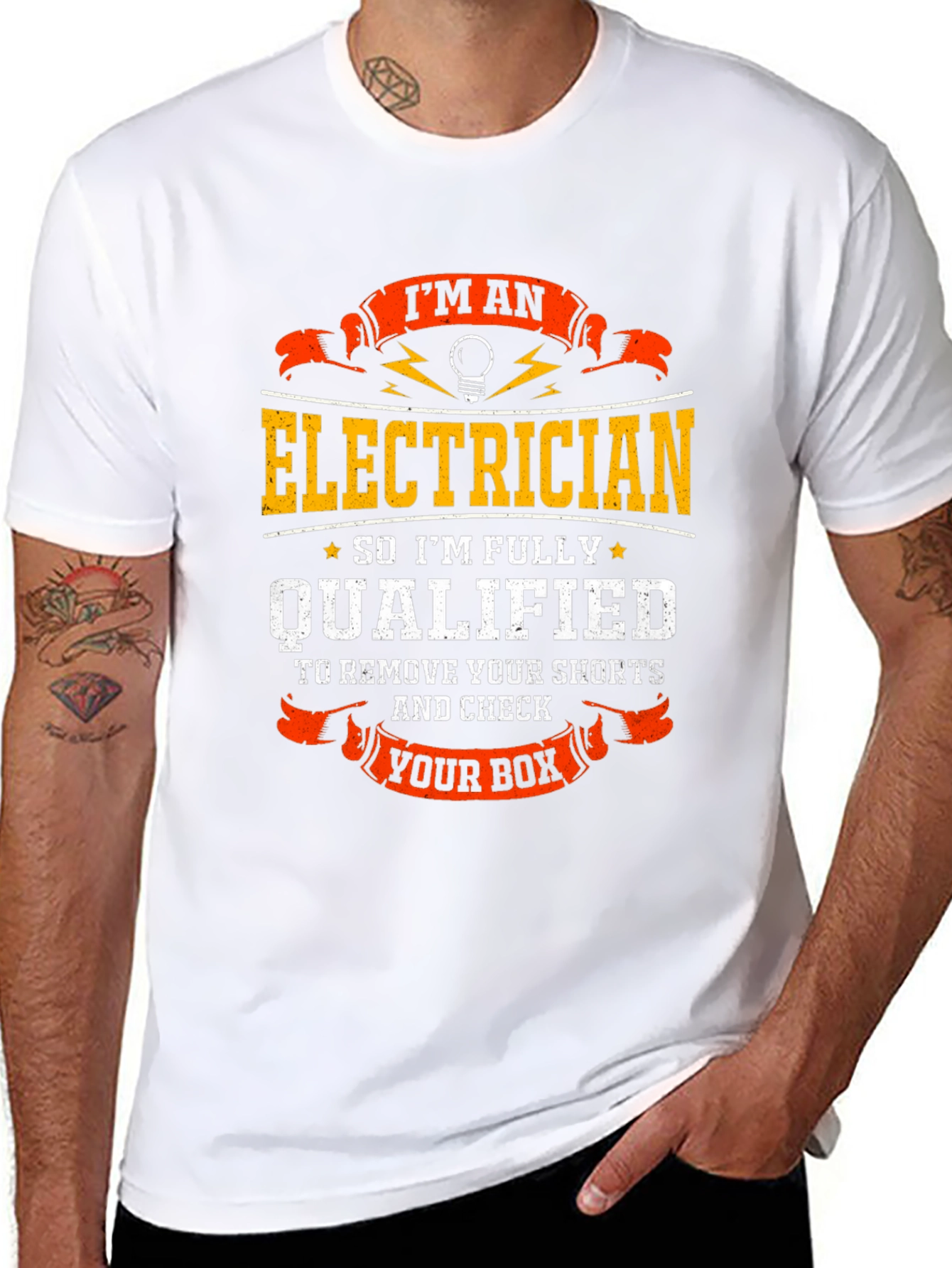 Electrician Humor T-Shirt: Qualified to Check Your Box