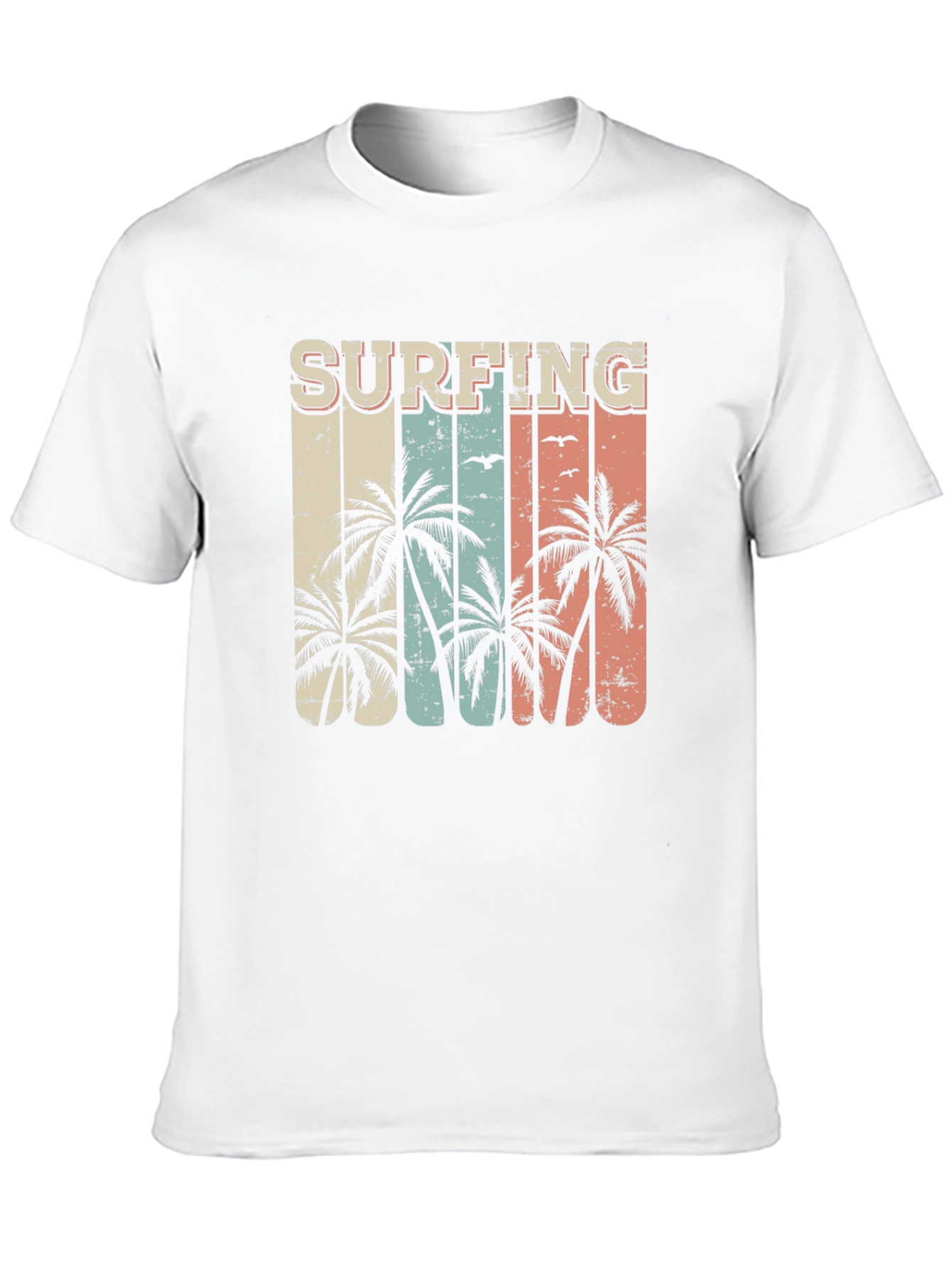 Surfing Palm Tree Graphic Tee - Retro Style