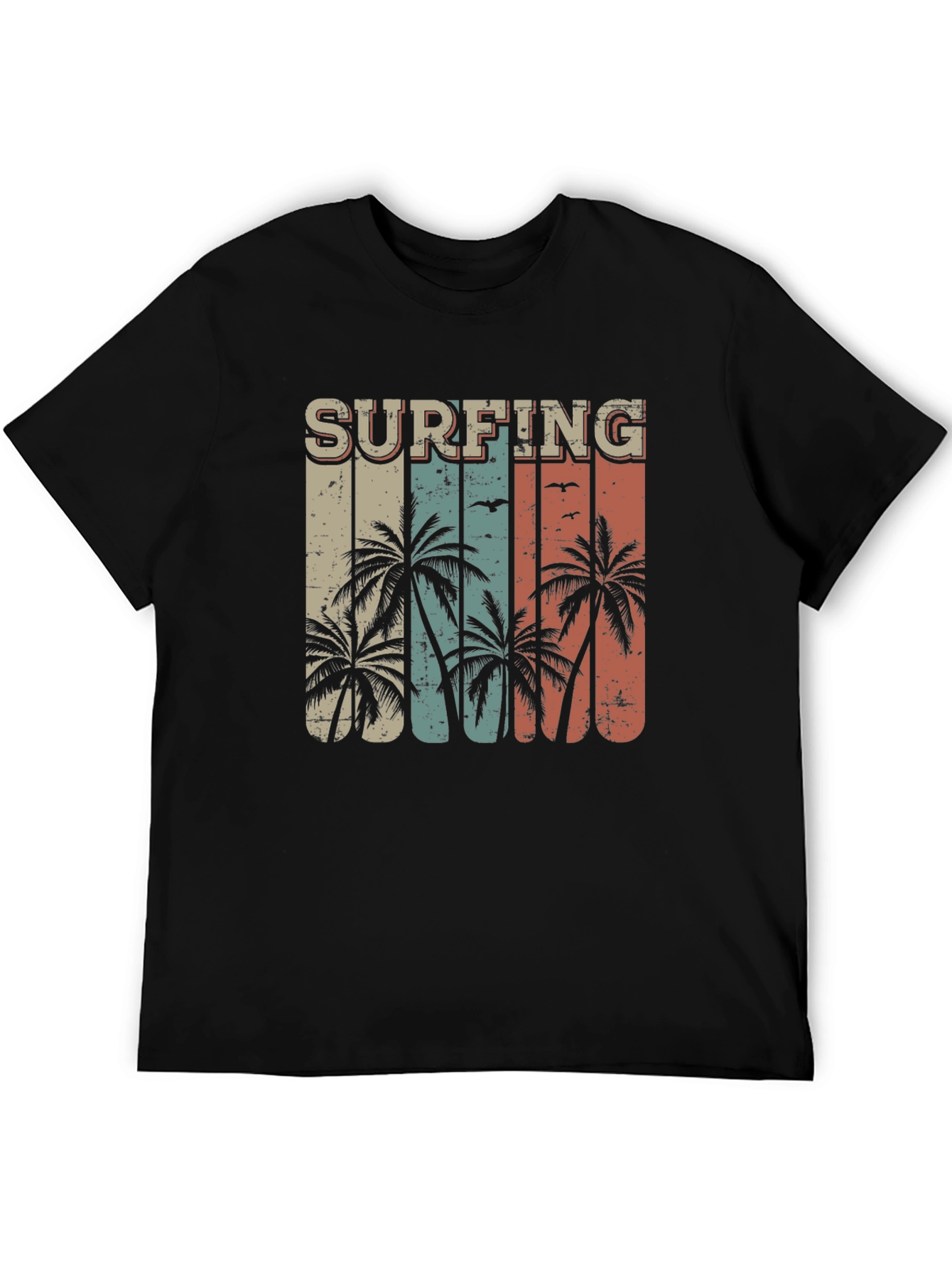 Surfing Palm Tree Graphic Tee - Retro Style