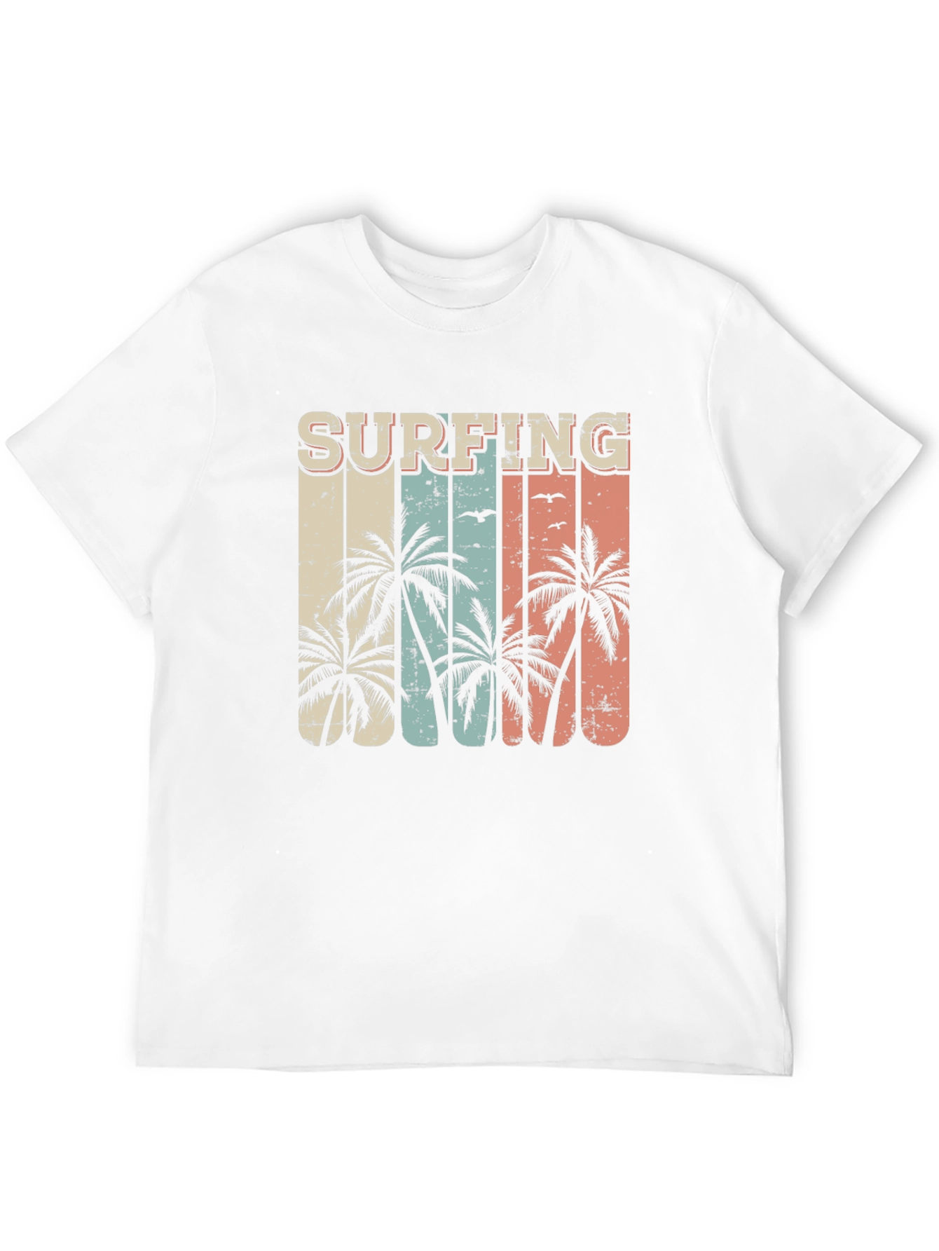 Surfing Palm Tree Graphic Tee - Retro Style