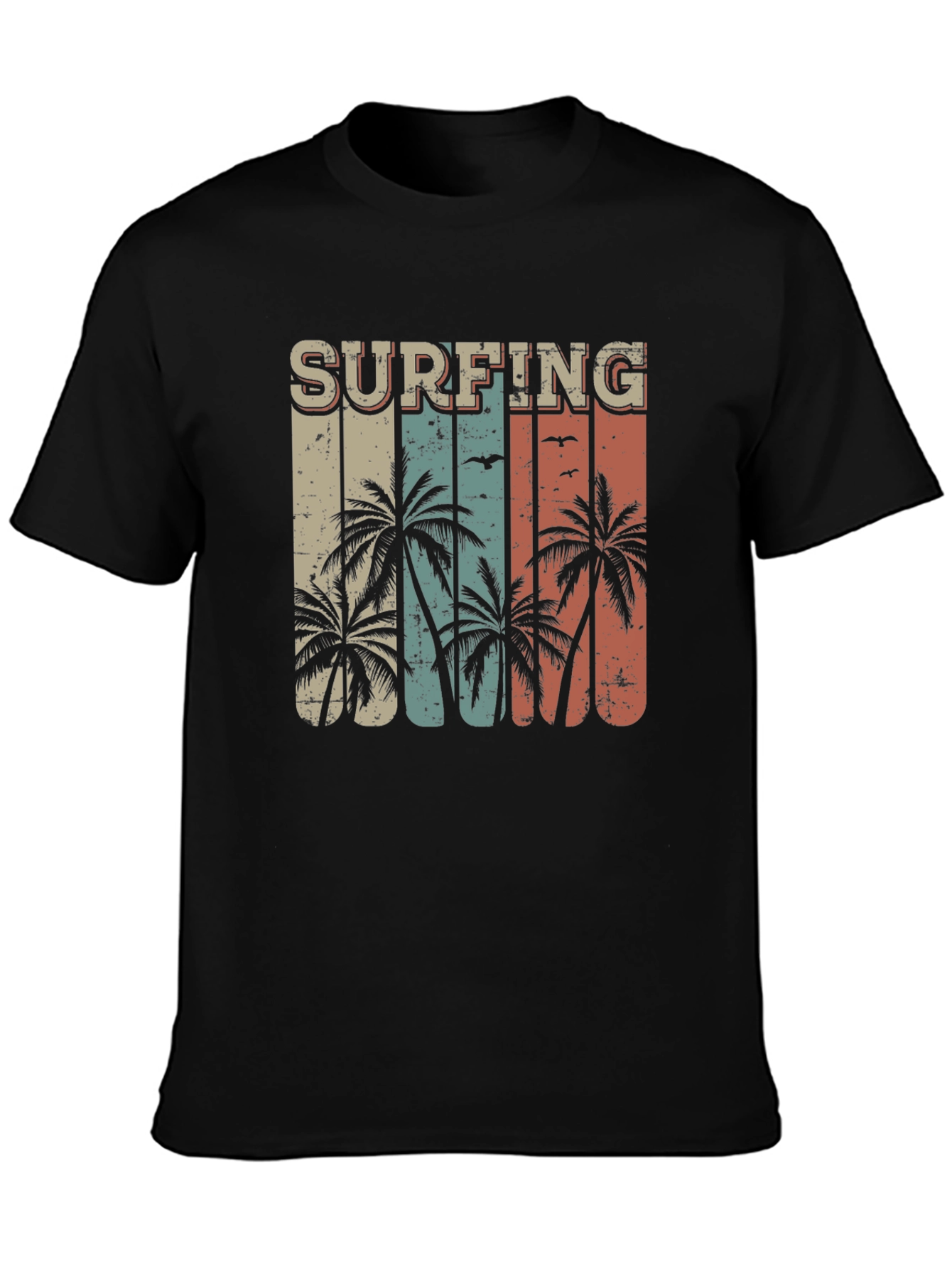 Surfing Palm Tree Graphic Tee - Retro Style