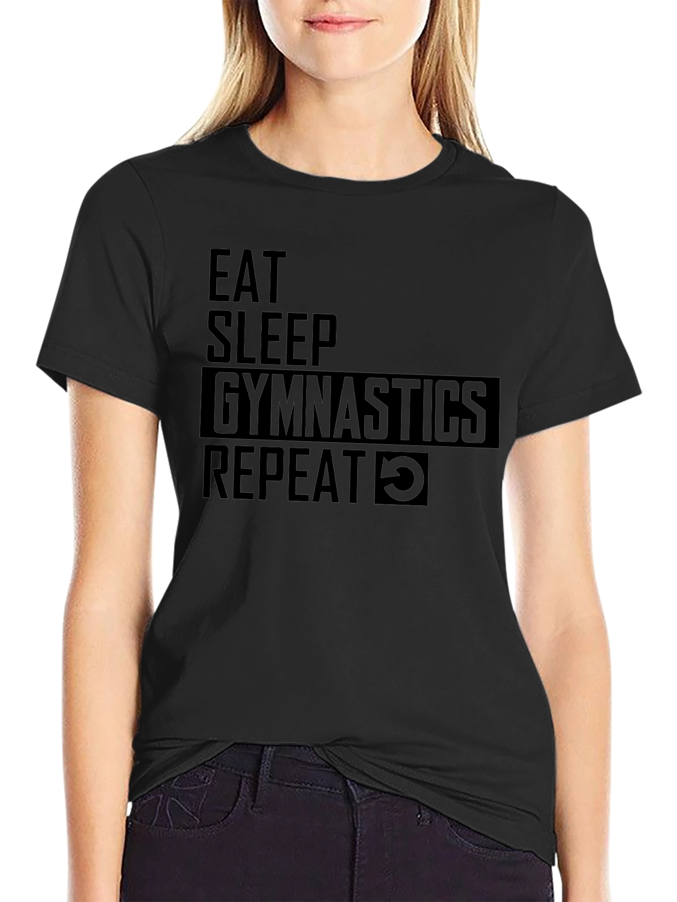 Eat Sleep Gymnastics Repeat Black T-Shirt