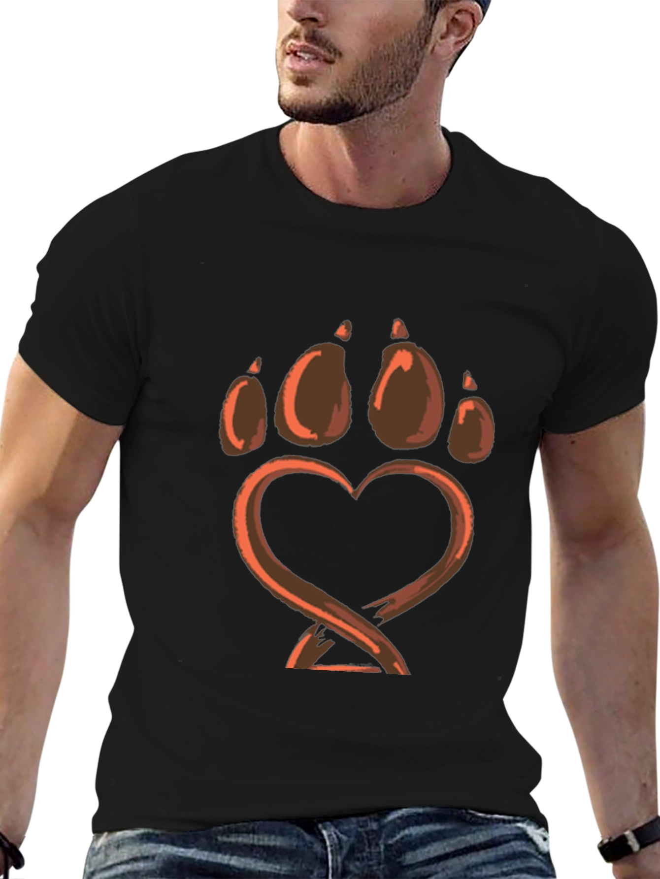 Paw Print Heart Graphic Tee - Soft Black Shirt