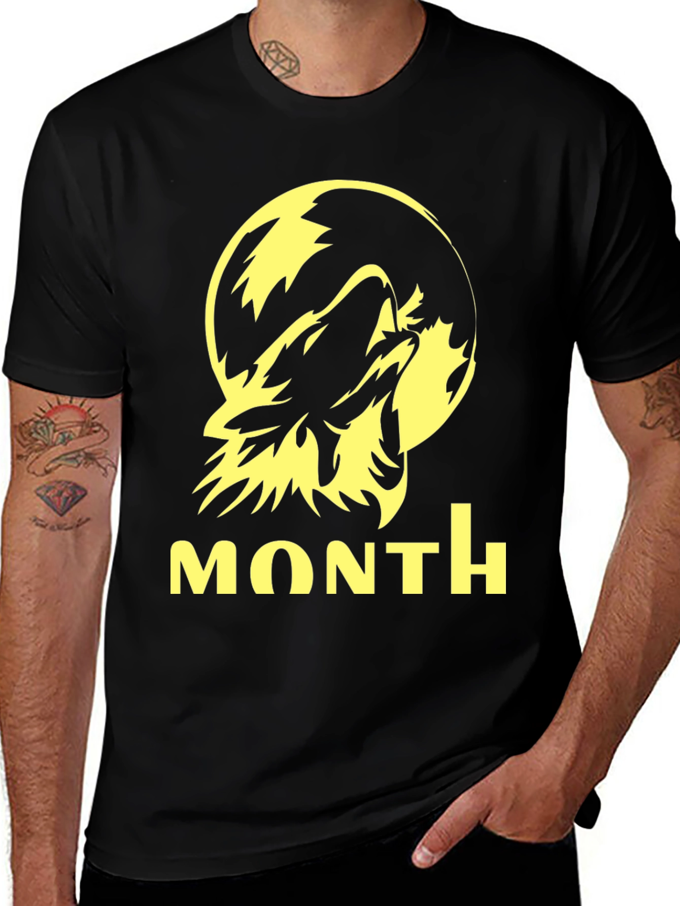 Wolf Howling at Moon Graphic Tee - Black