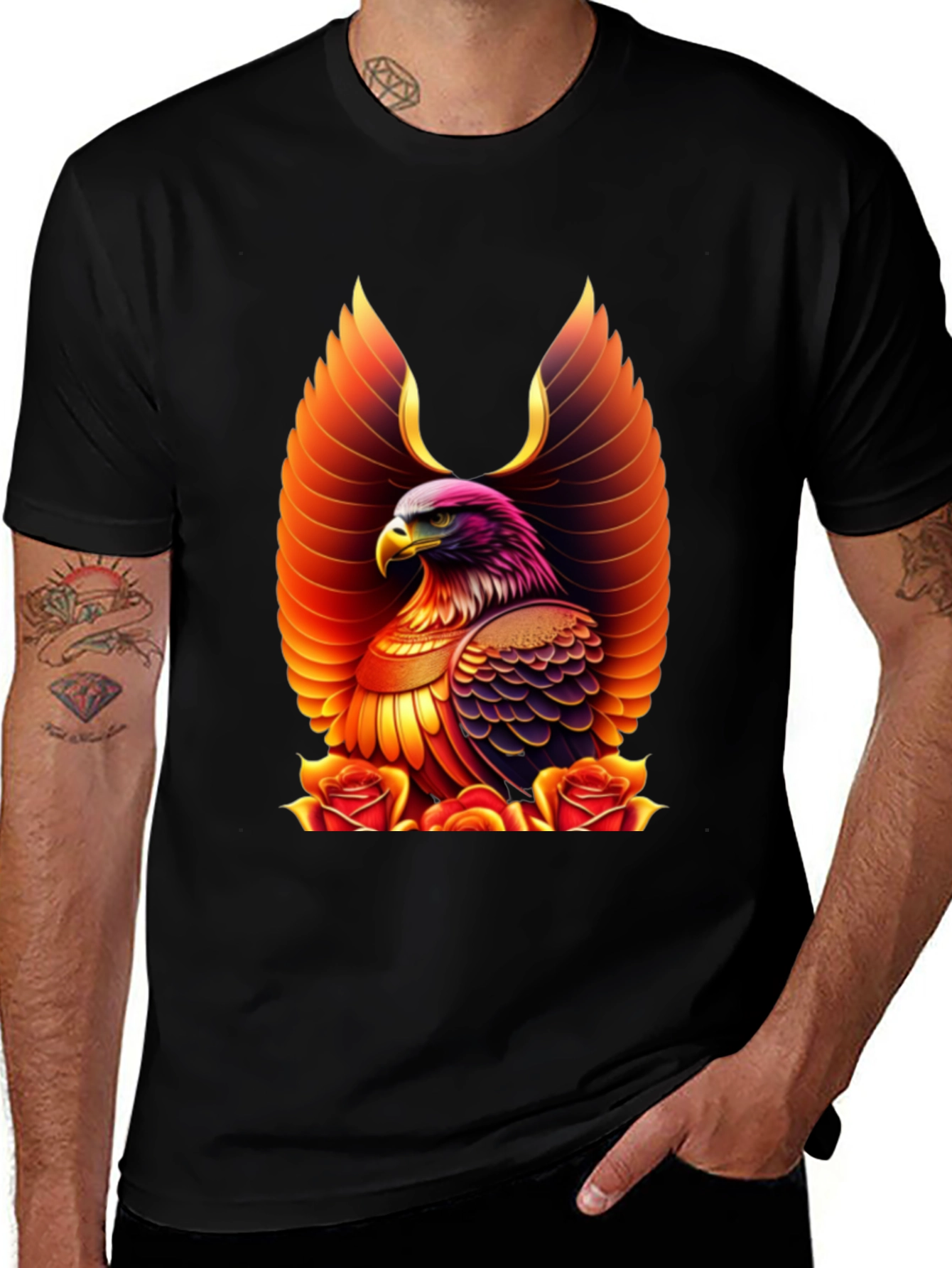 Eagle and Roses Graphic Print Tee