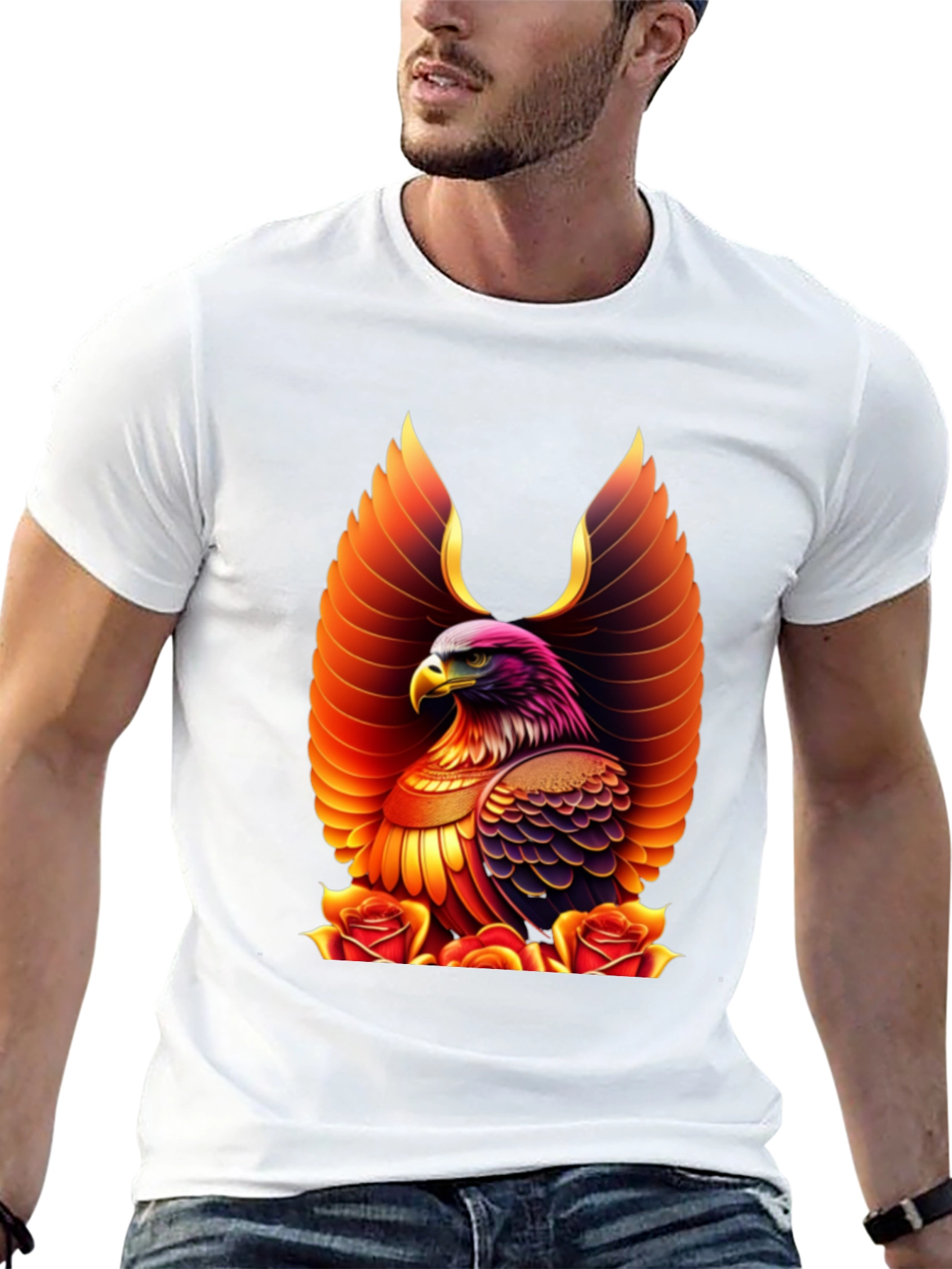 Eagle and Roses Graphic Print Tee