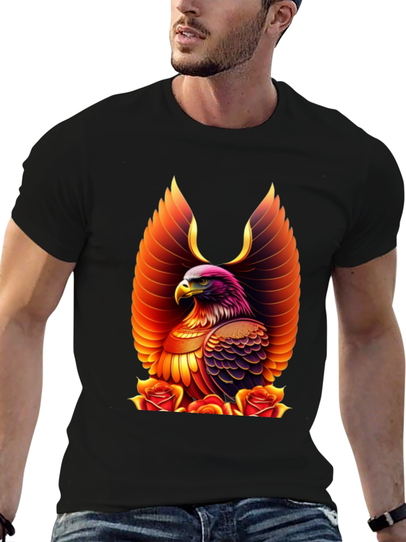 Eagle and Roses Graphic Print Tee