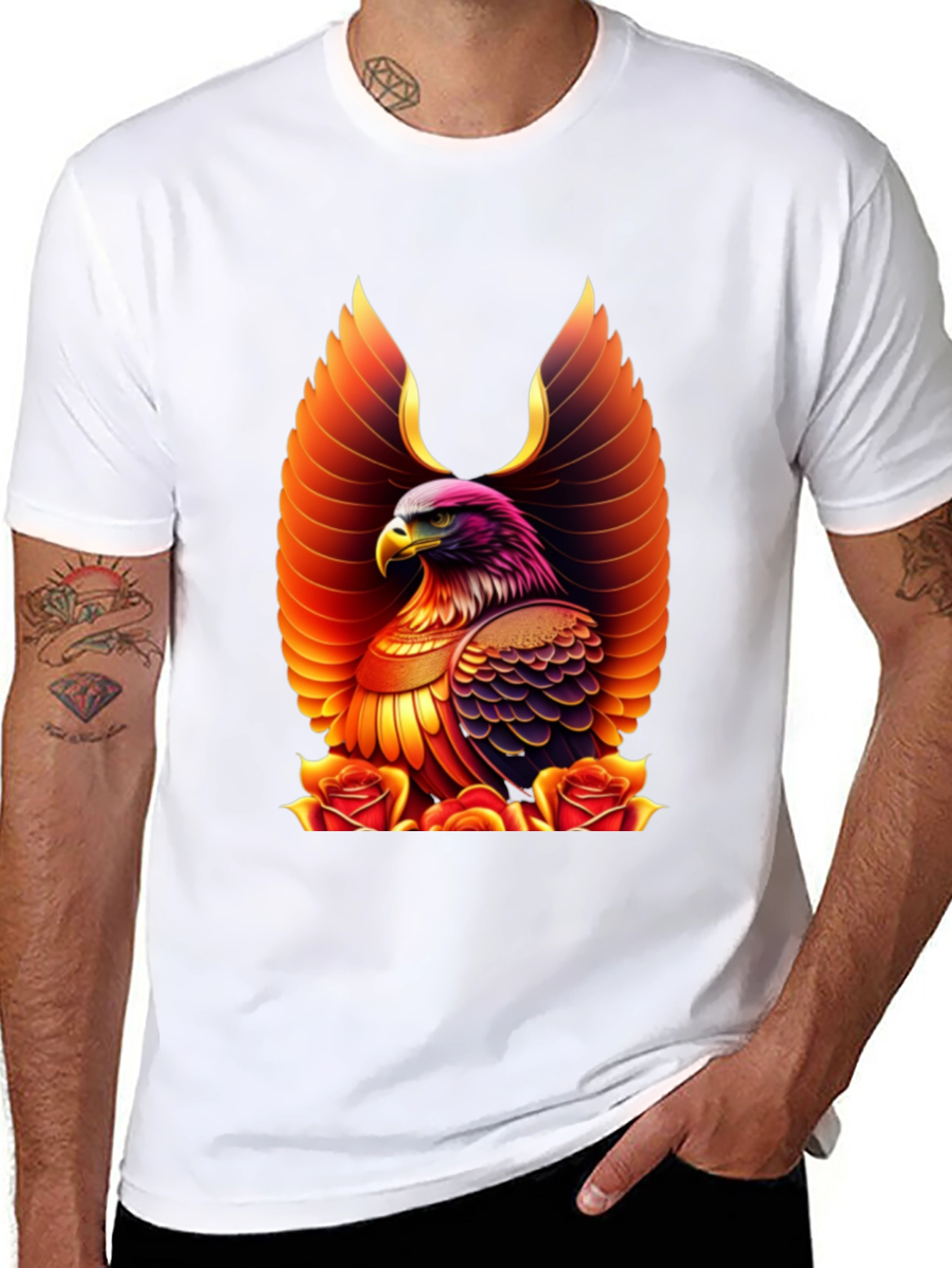 Eagle and Roses Graphic Print Tee