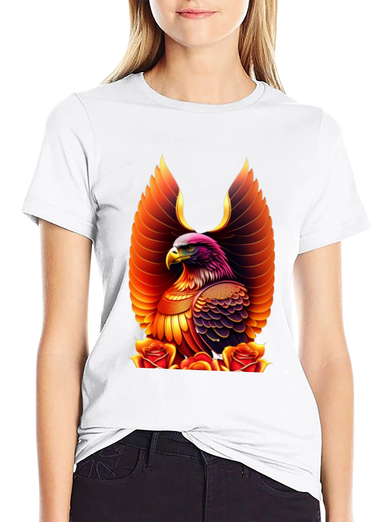 Eagle and Roses Graphic Print Tee