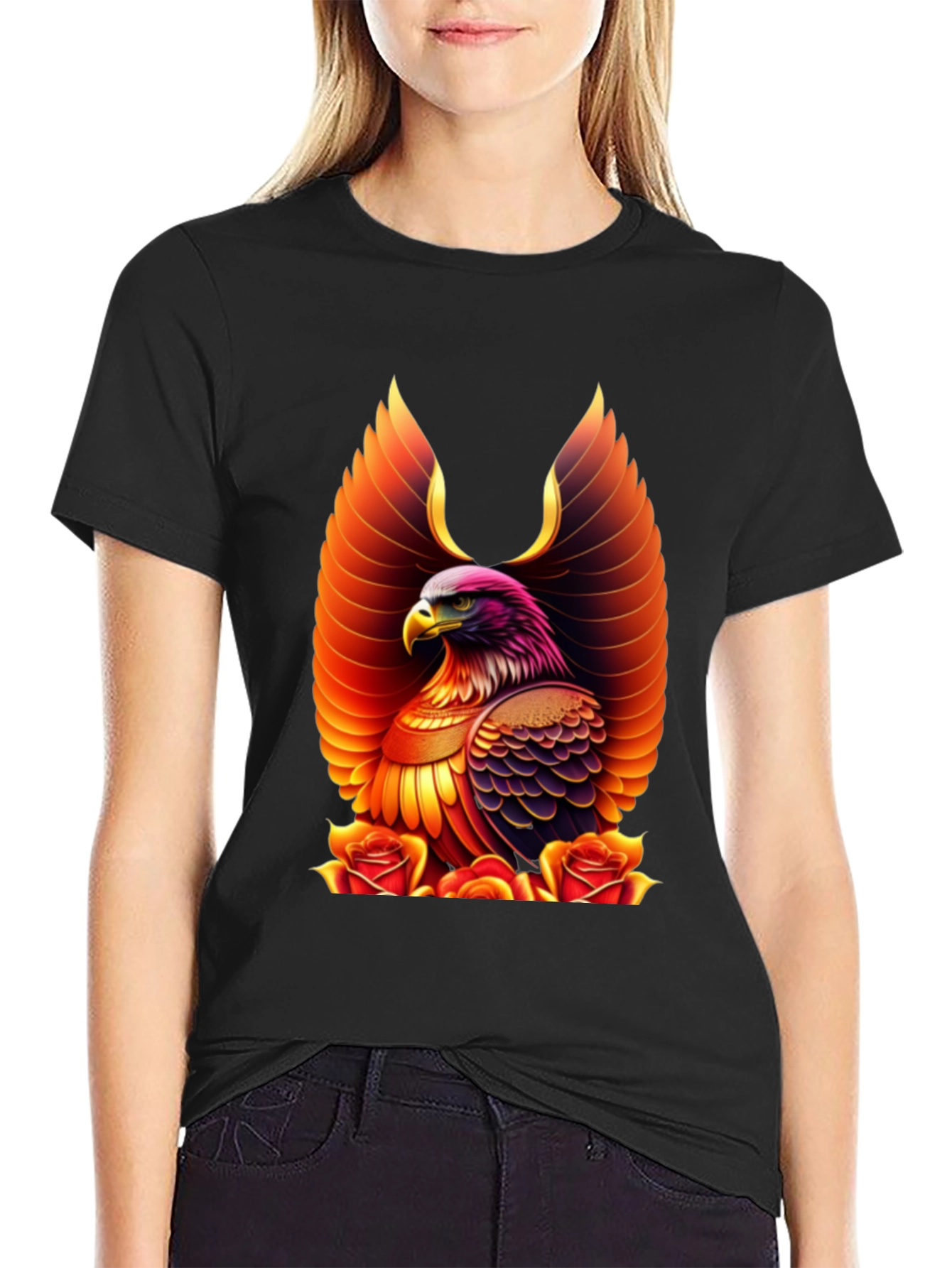 Eagle and Roses Graphic Print Tee