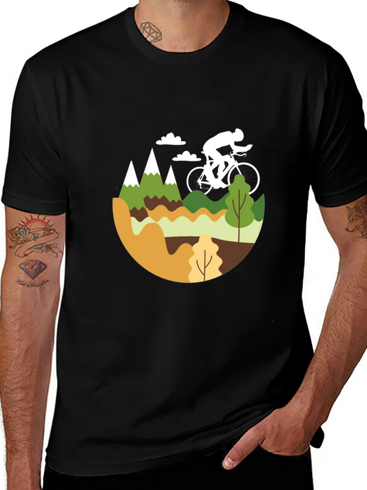 Mountain Biking Graphic Tee - Black Cotton Blend