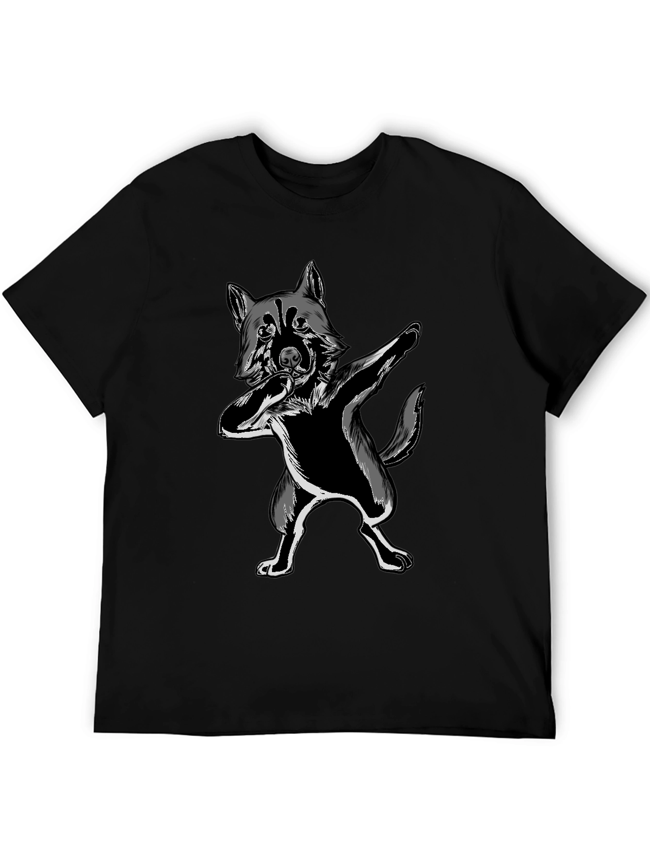 Dabbing Wolf Graphic Tee - Black Crew Neck Shirt