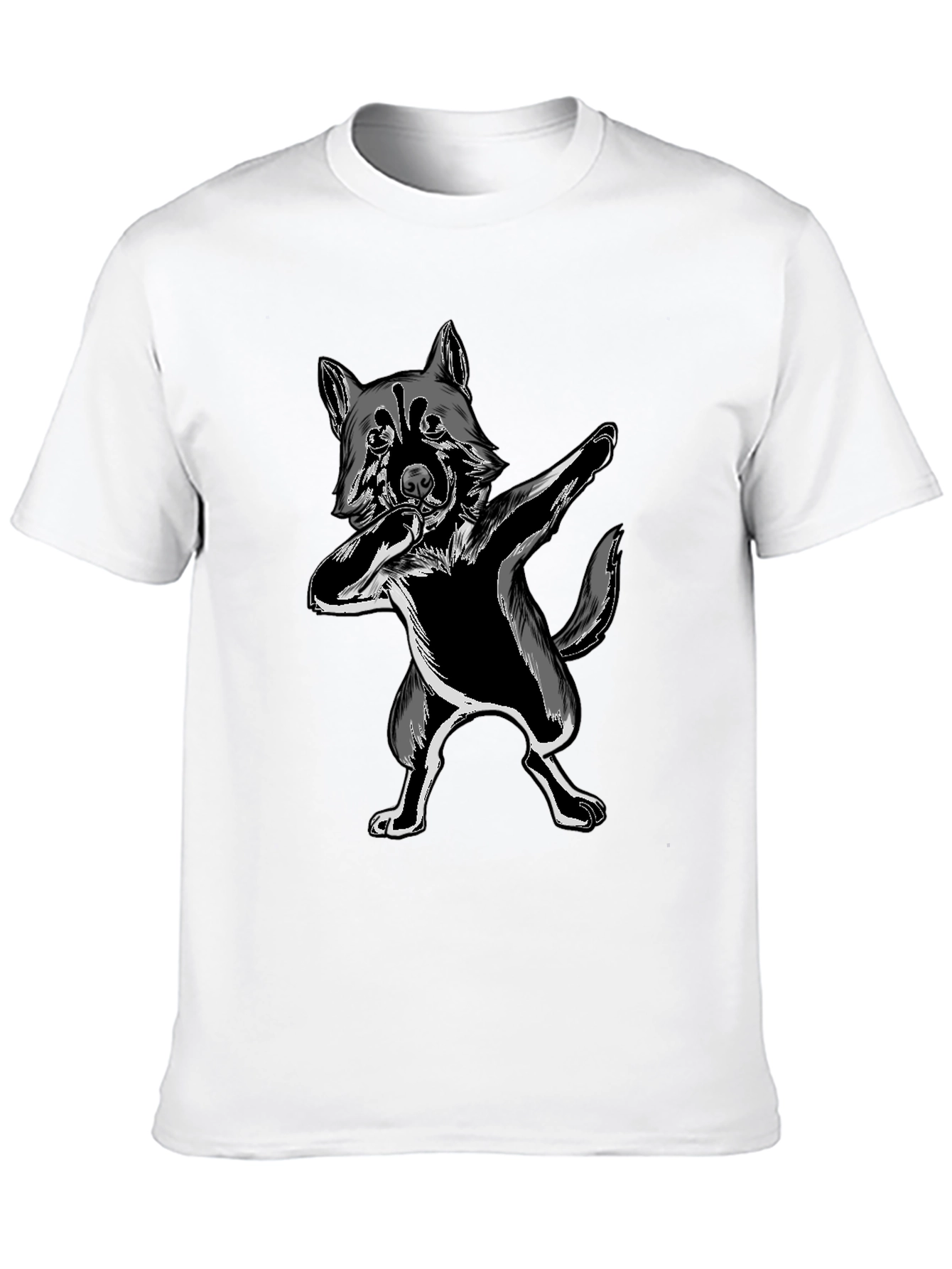 Dabbing Wolf Graphic Tee - Black Crew Neck Shirt