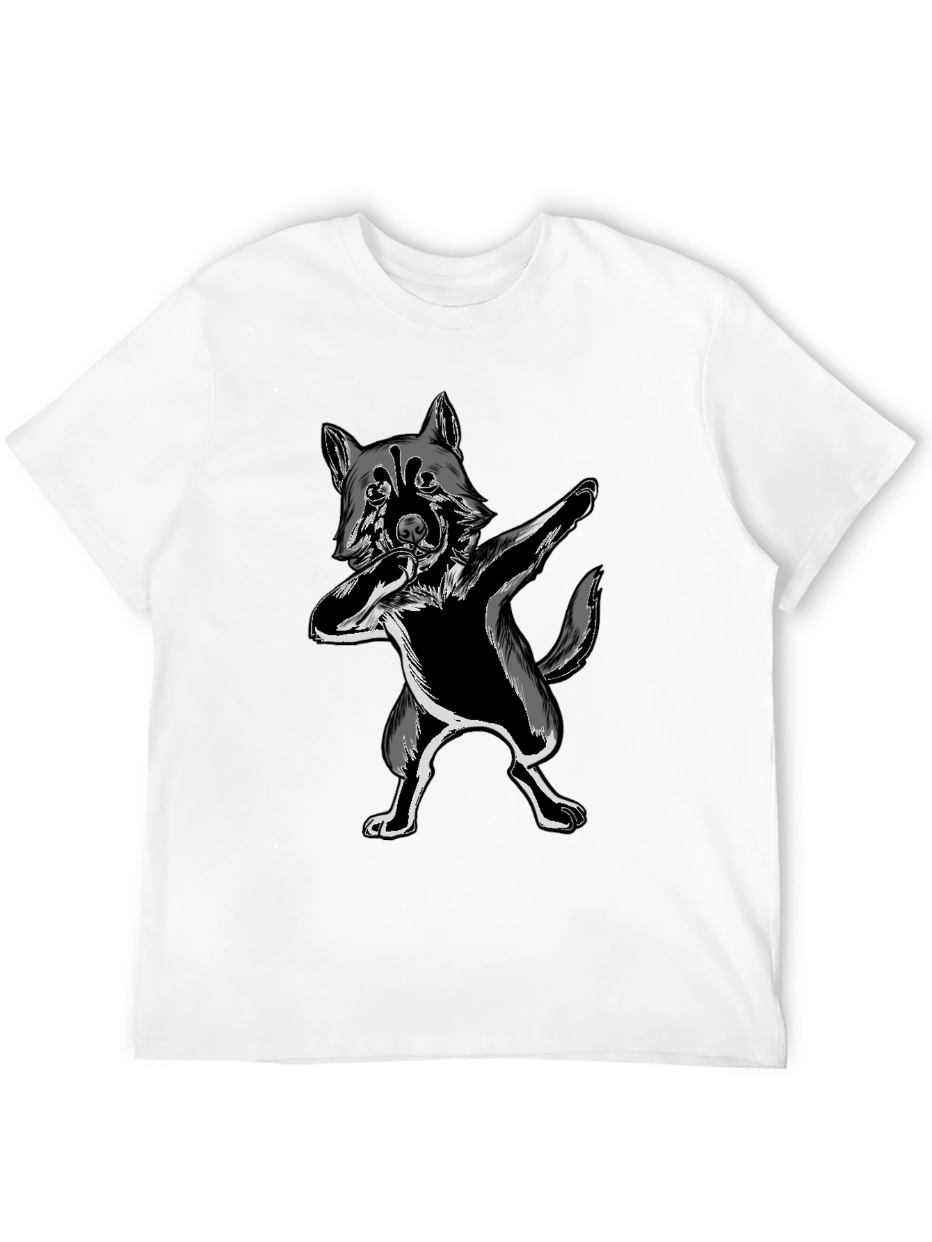 Dabbing Wolf Graphic Tee - Black Crew Neck Shirt