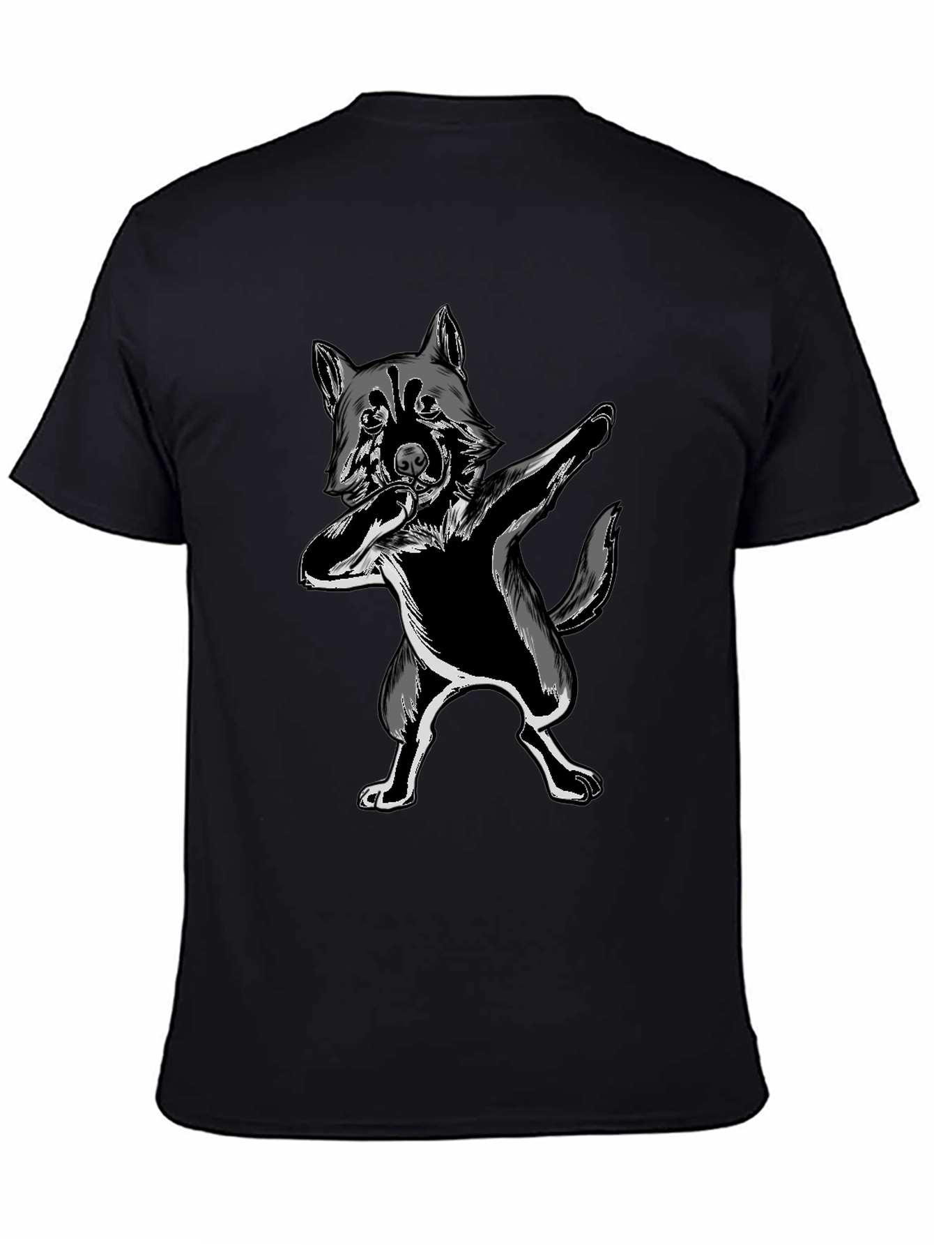 Dabbing Wolf Graphic Tee - Black Crew Neck Shirt