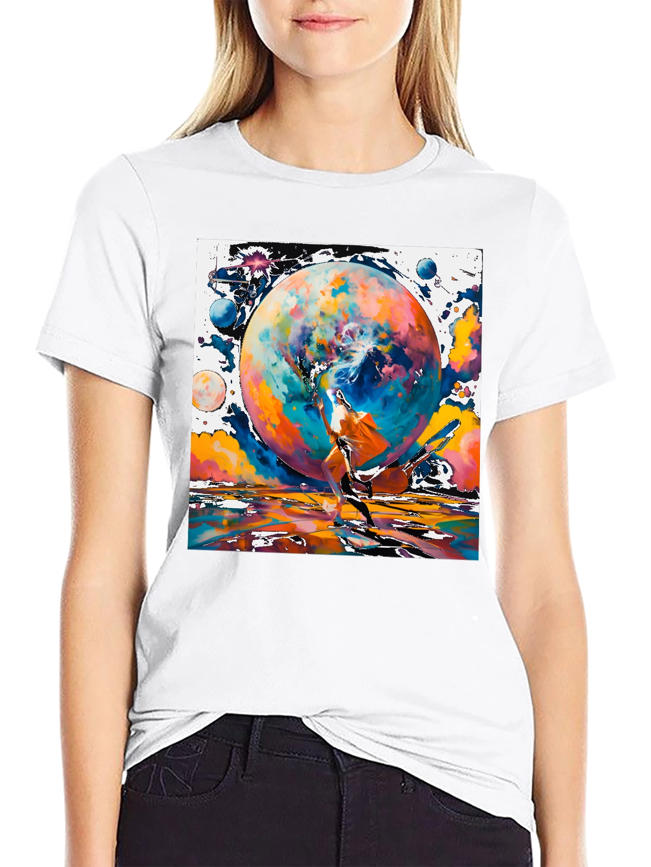 Cosmic Dance Graphic Tee - Modern Art Style Shirt