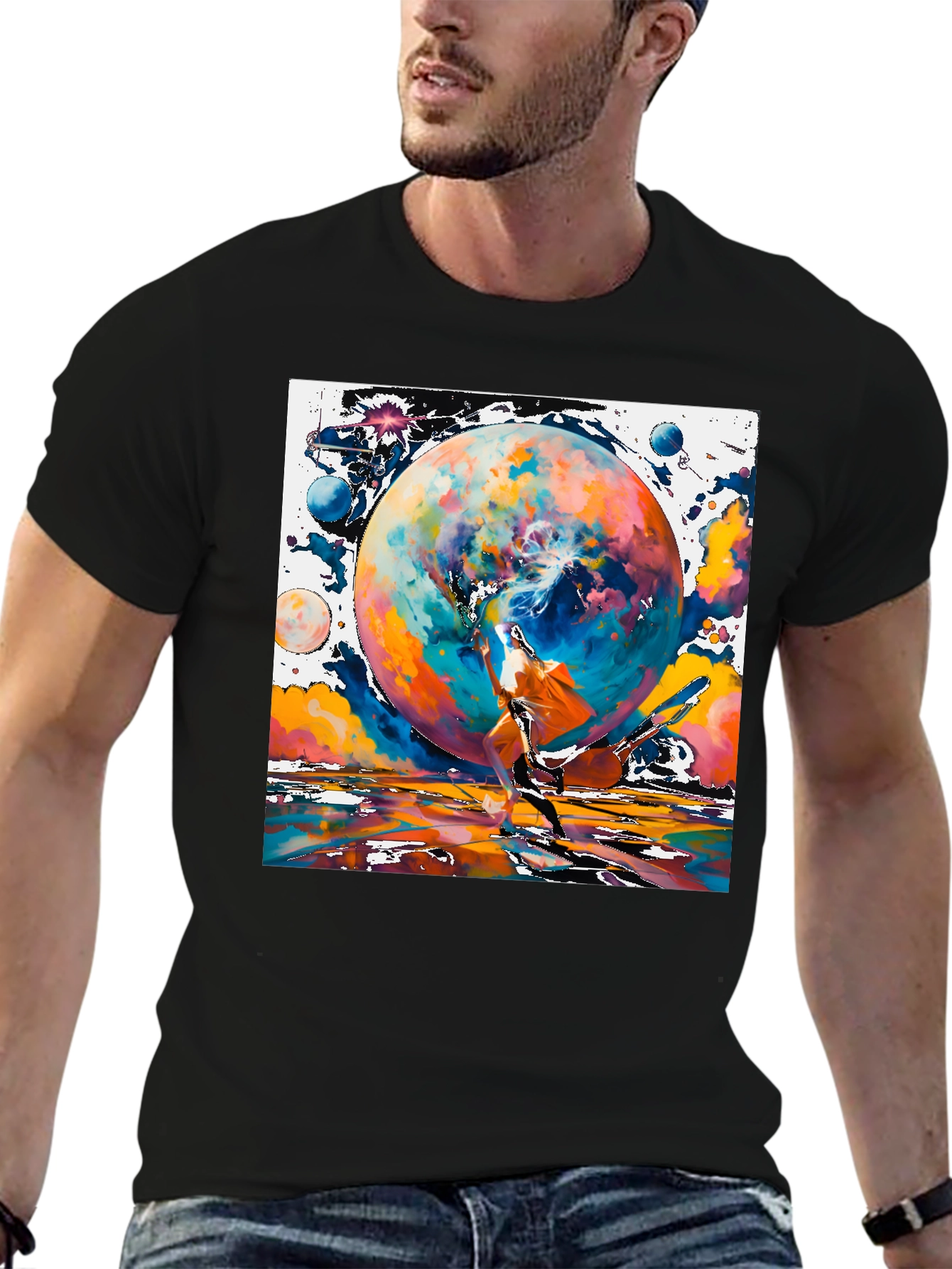 Cosmic Dance Graphic Tee - Modern Art Style Shirt