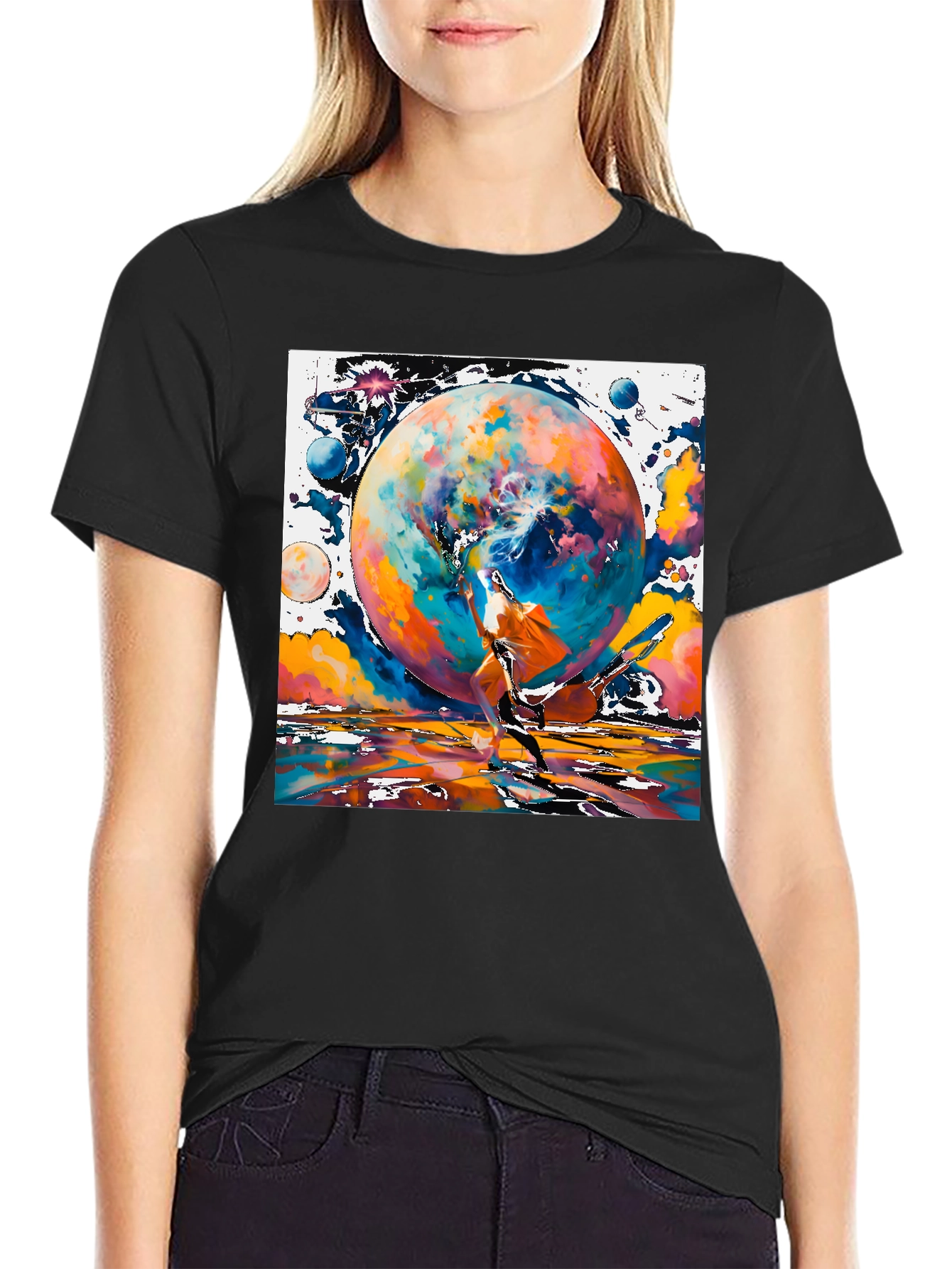 Cosmic Dance Graphic Tee - Modern Art Style Shirt