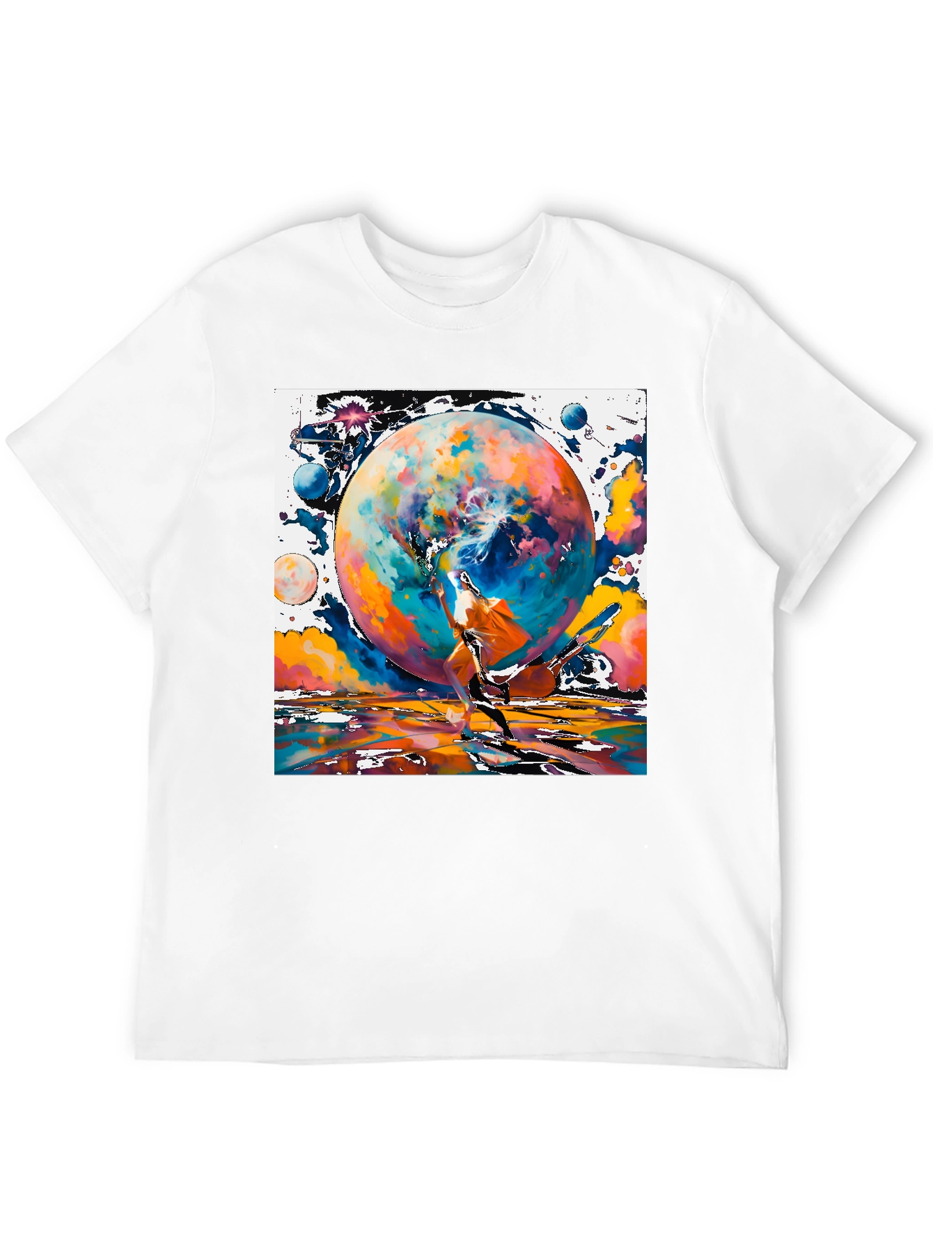 Cosmic Dance Graphic Tee - Modern Art Style Shirt