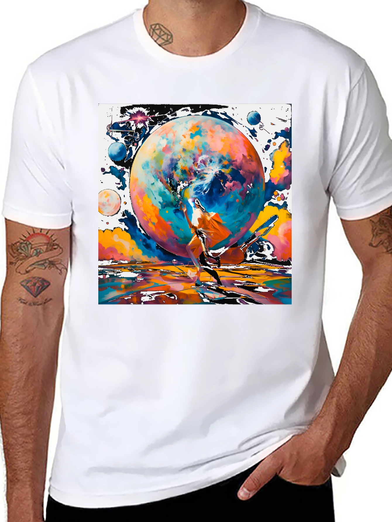 Cosmic Dance Graphic Tee - Modern Art Style Shirt