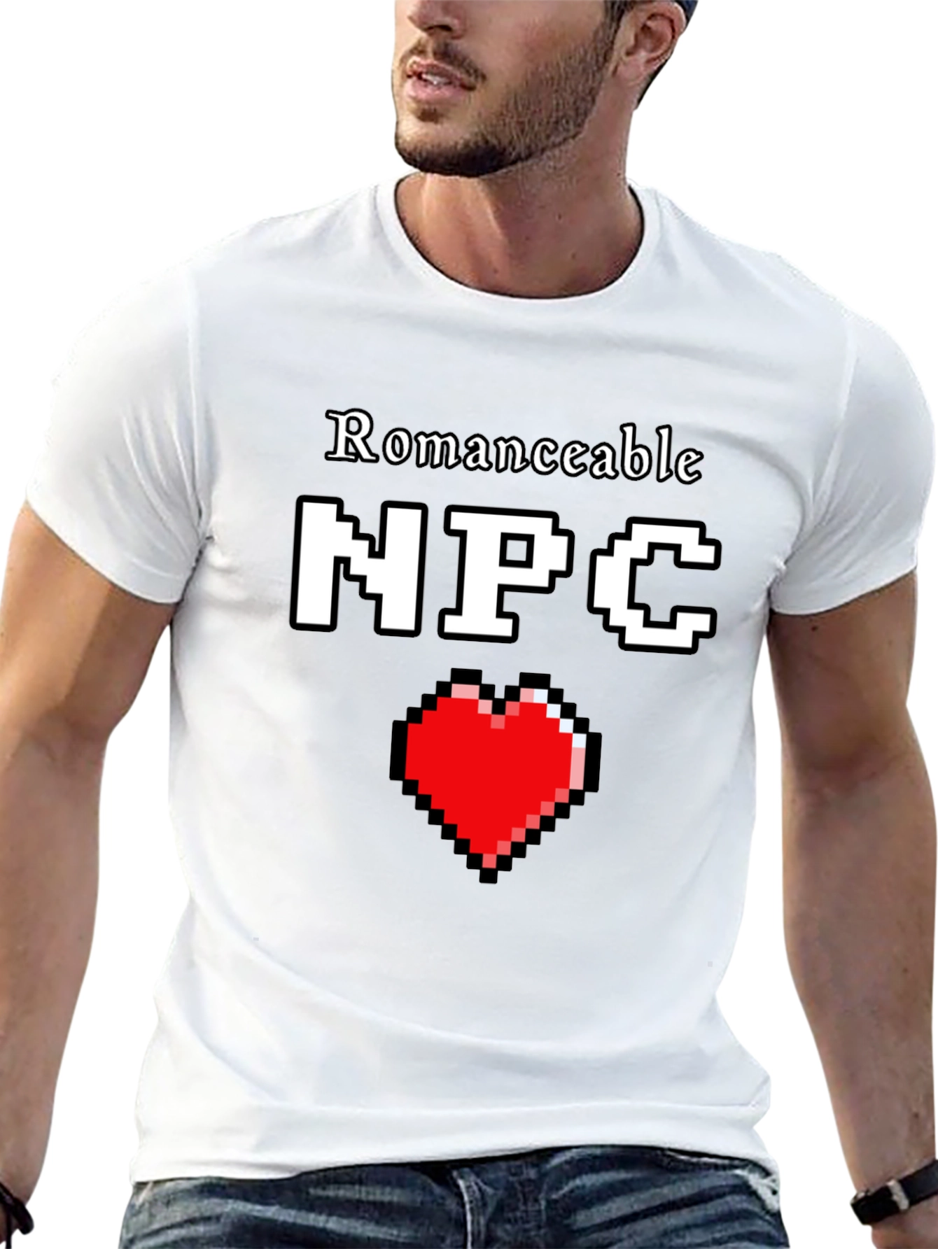Romanceable NPC T-Shirt Pixel Heart Graphic Novelty Tee