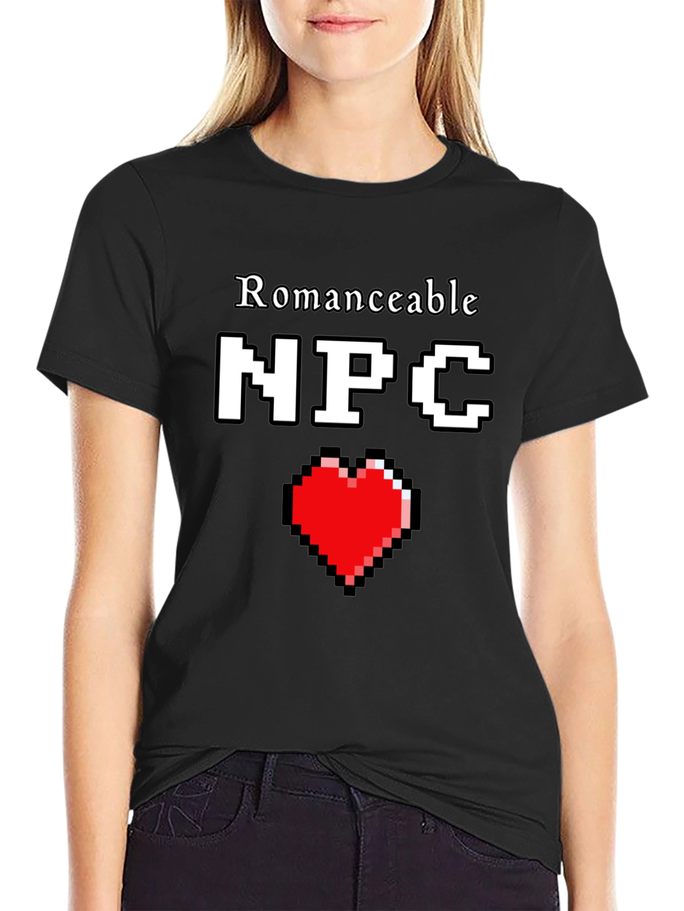 Romanceable NPC T-Shirt Pixel Heart Graphic Novelty Tee