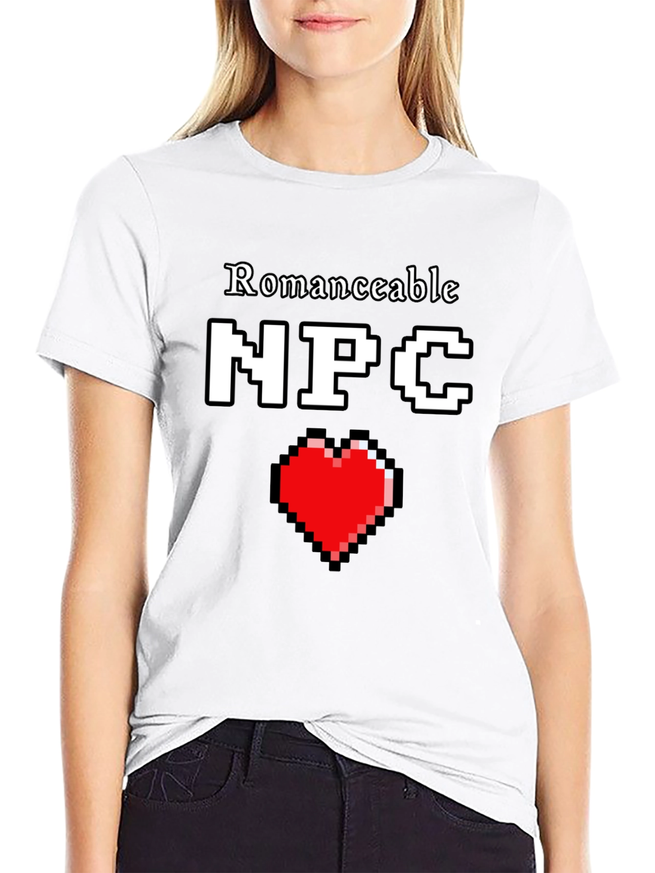 Romanceable NPC T-Shirt Pixel Heart Graphic Novelty Tee