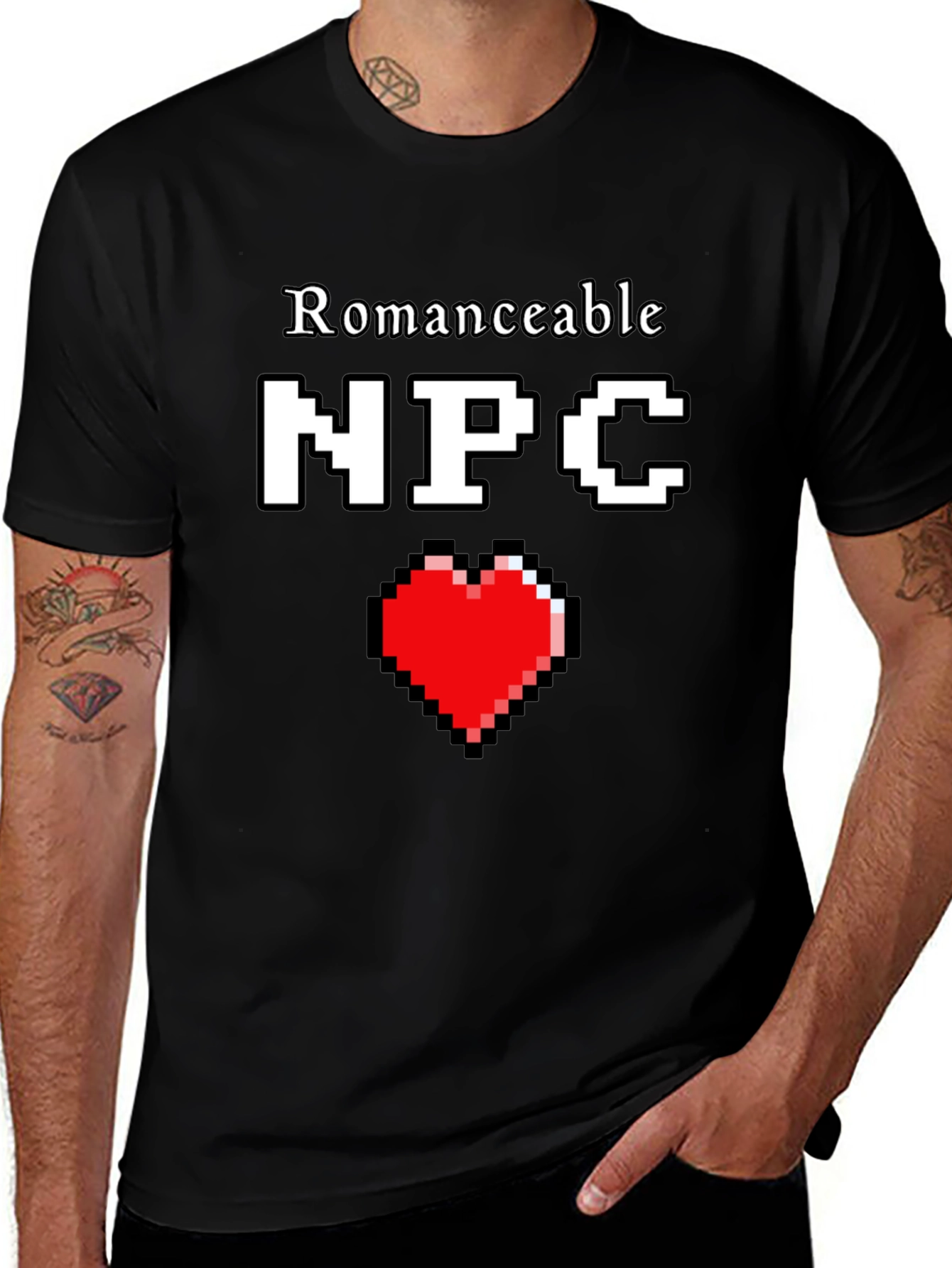 Romanceable NPC T-Shirt Pixel Heart Graphic Novelty Tee