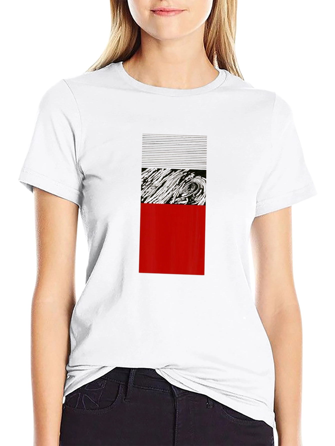 Modern Block T-Shirt - Black with Red Accent