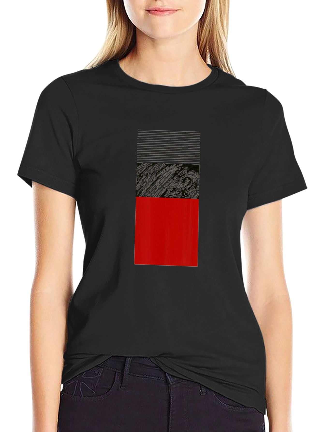 Modern Block T-Shirt - Black with Red Accent