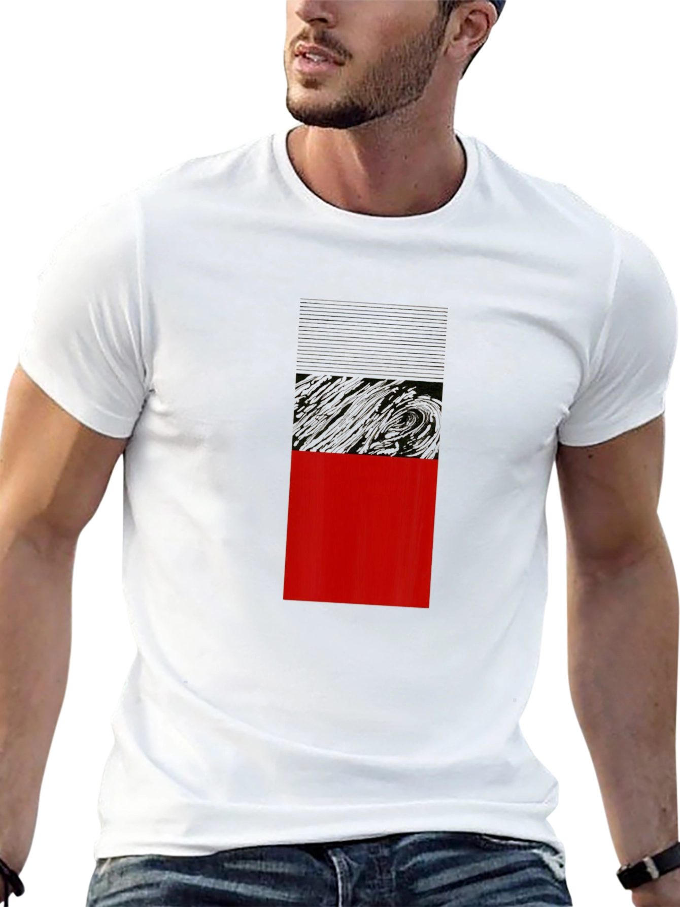 Modern Block T-Shirt - Black with Red Accent