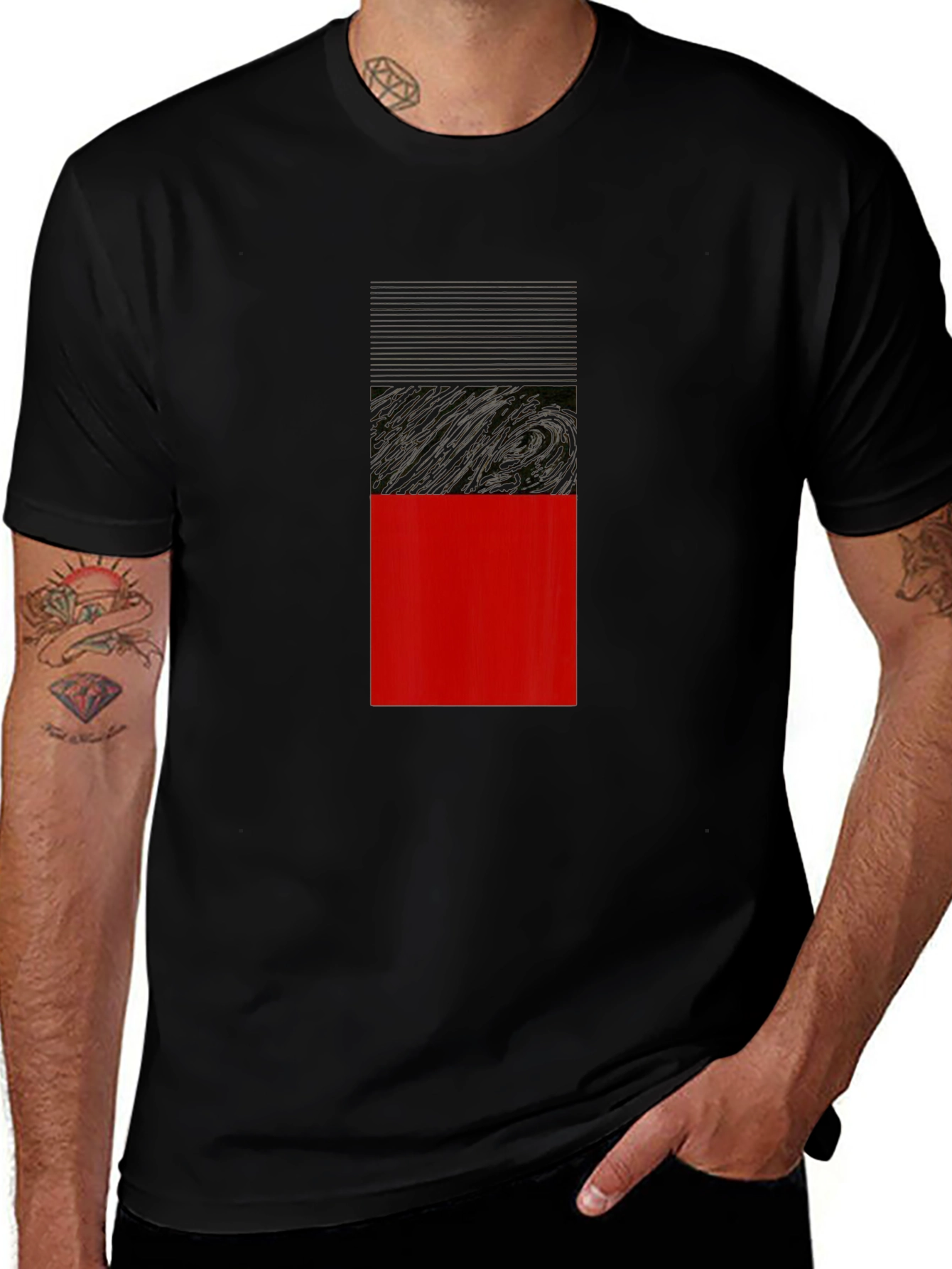 Modern Block T-Shirt - Black with Red Accent