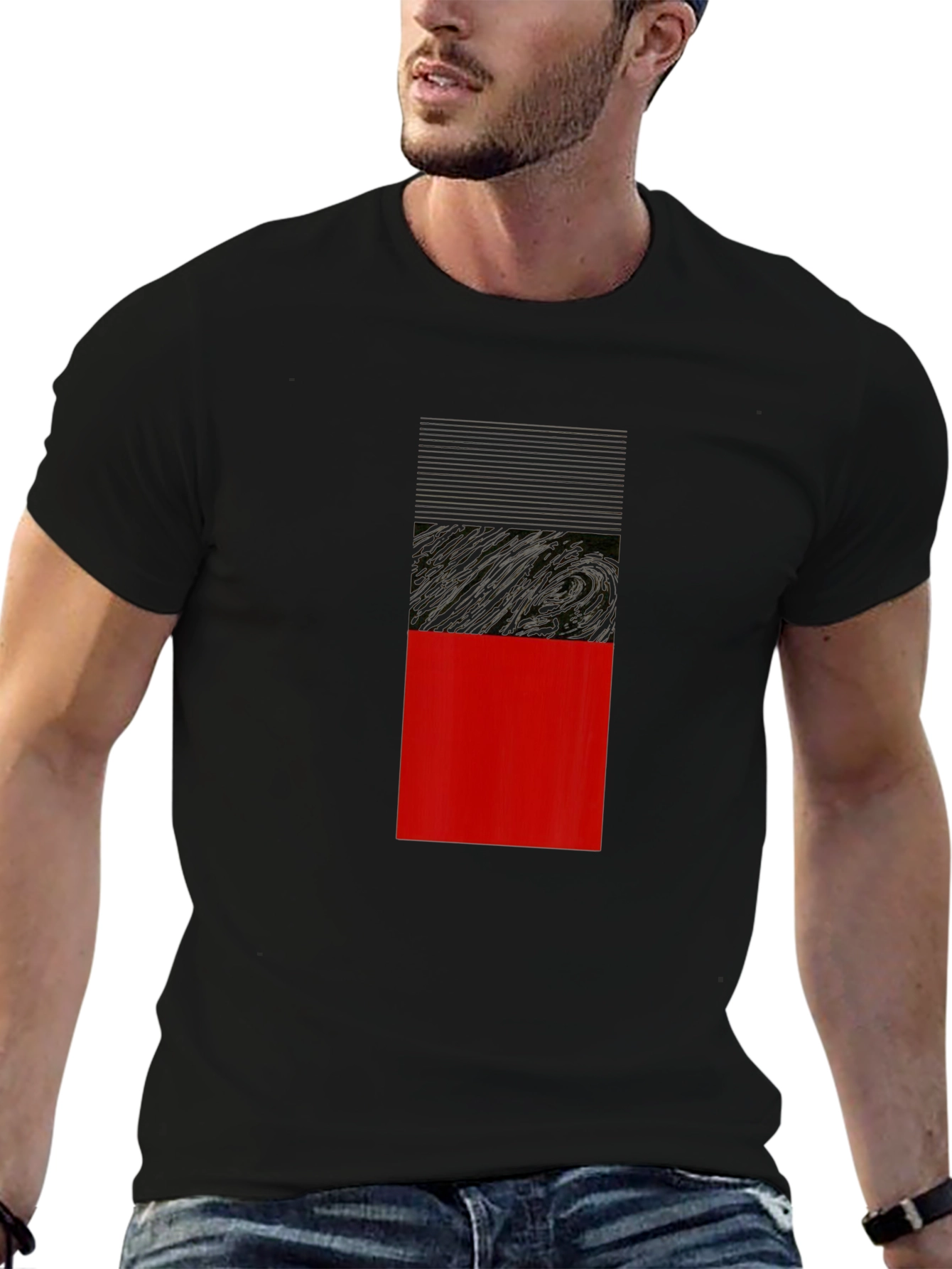 Modern Block T-Shirt - Black with Red Accent