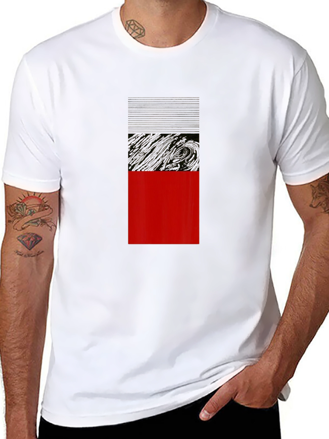 Modern Block T-Shirt - Black with Red Accent