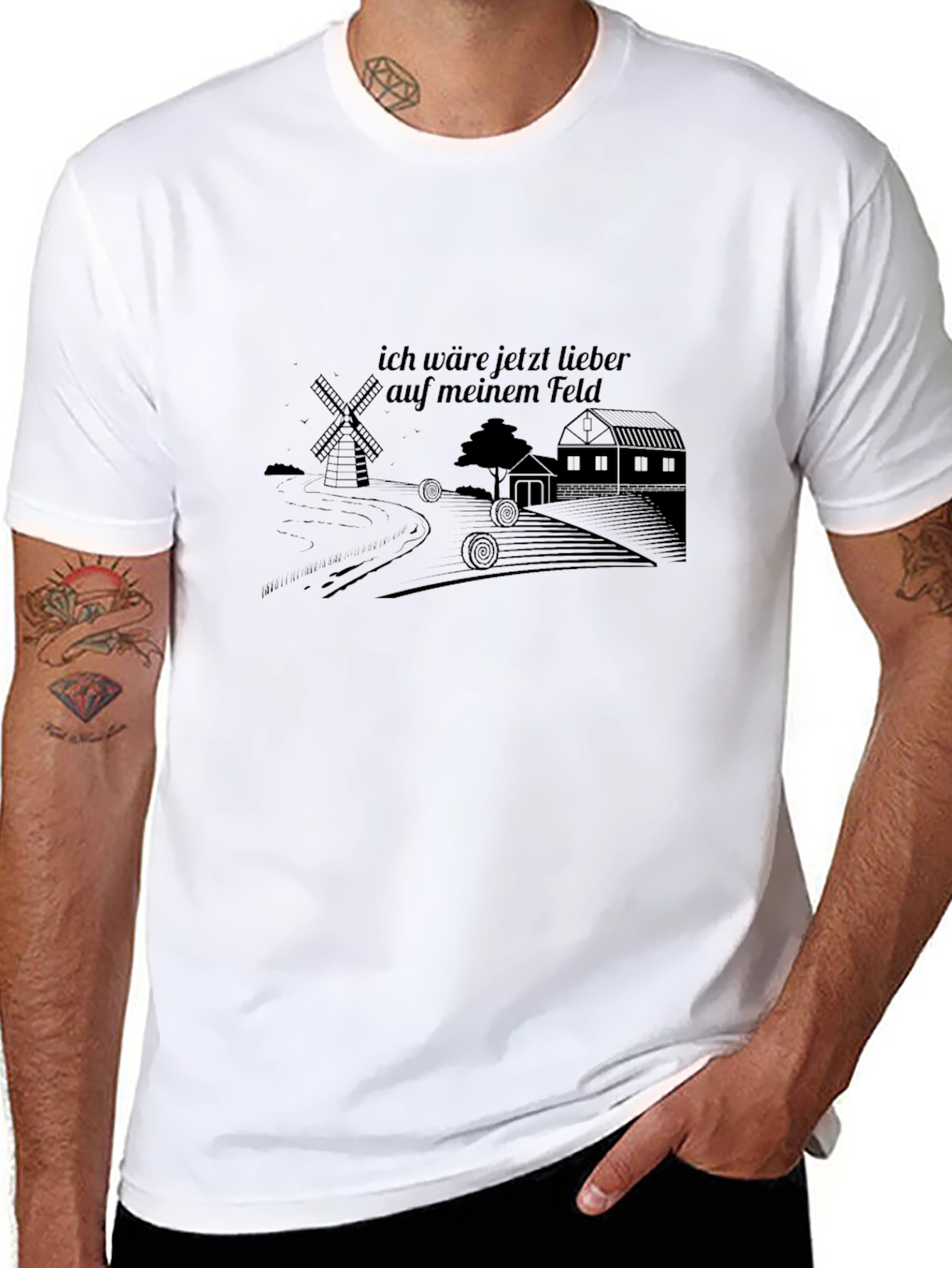 Mens Black Graphic T-Shirt - Farm Theme