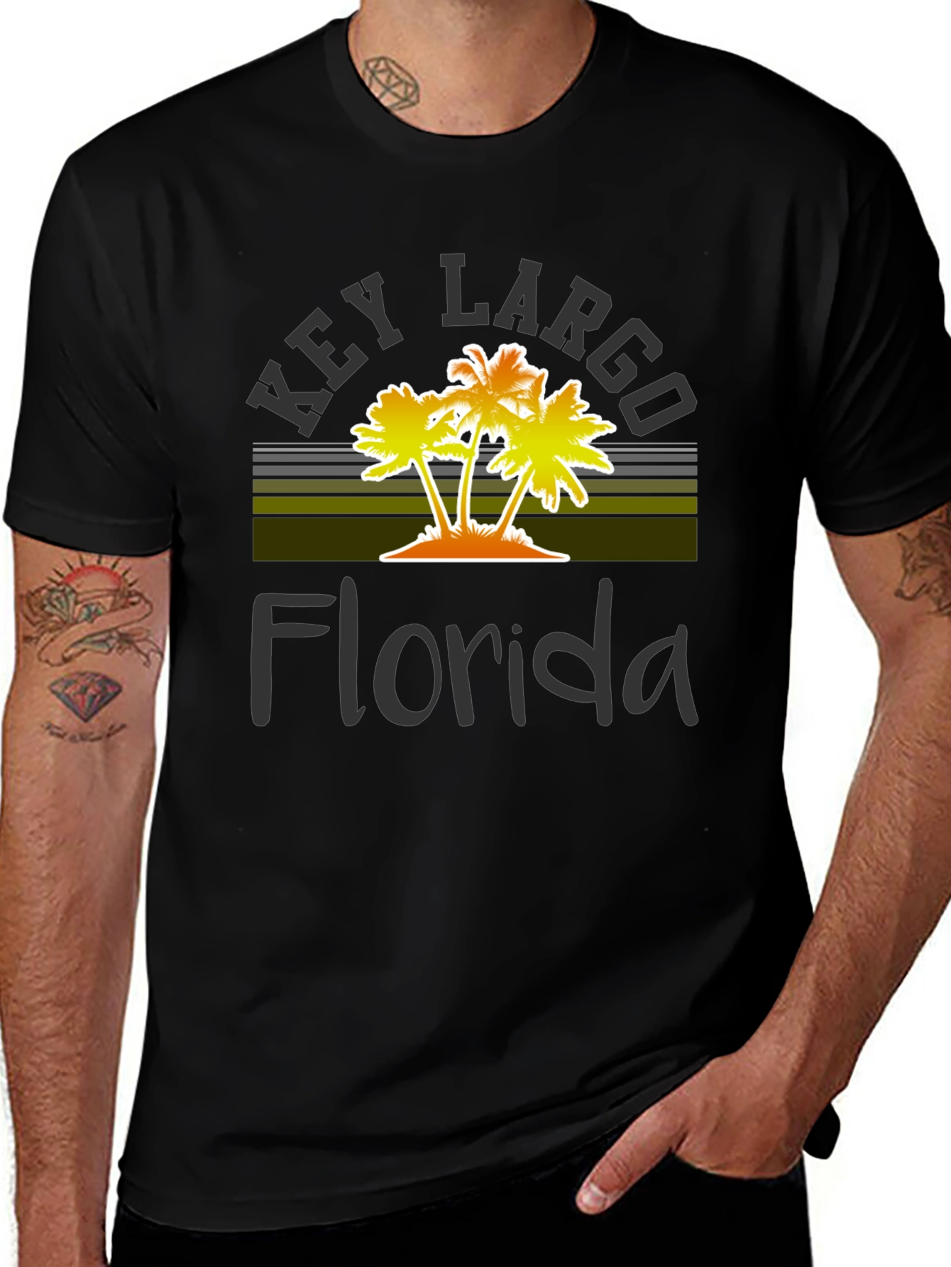 Key Largo Florida Palm Tree Graphic T-Shirt