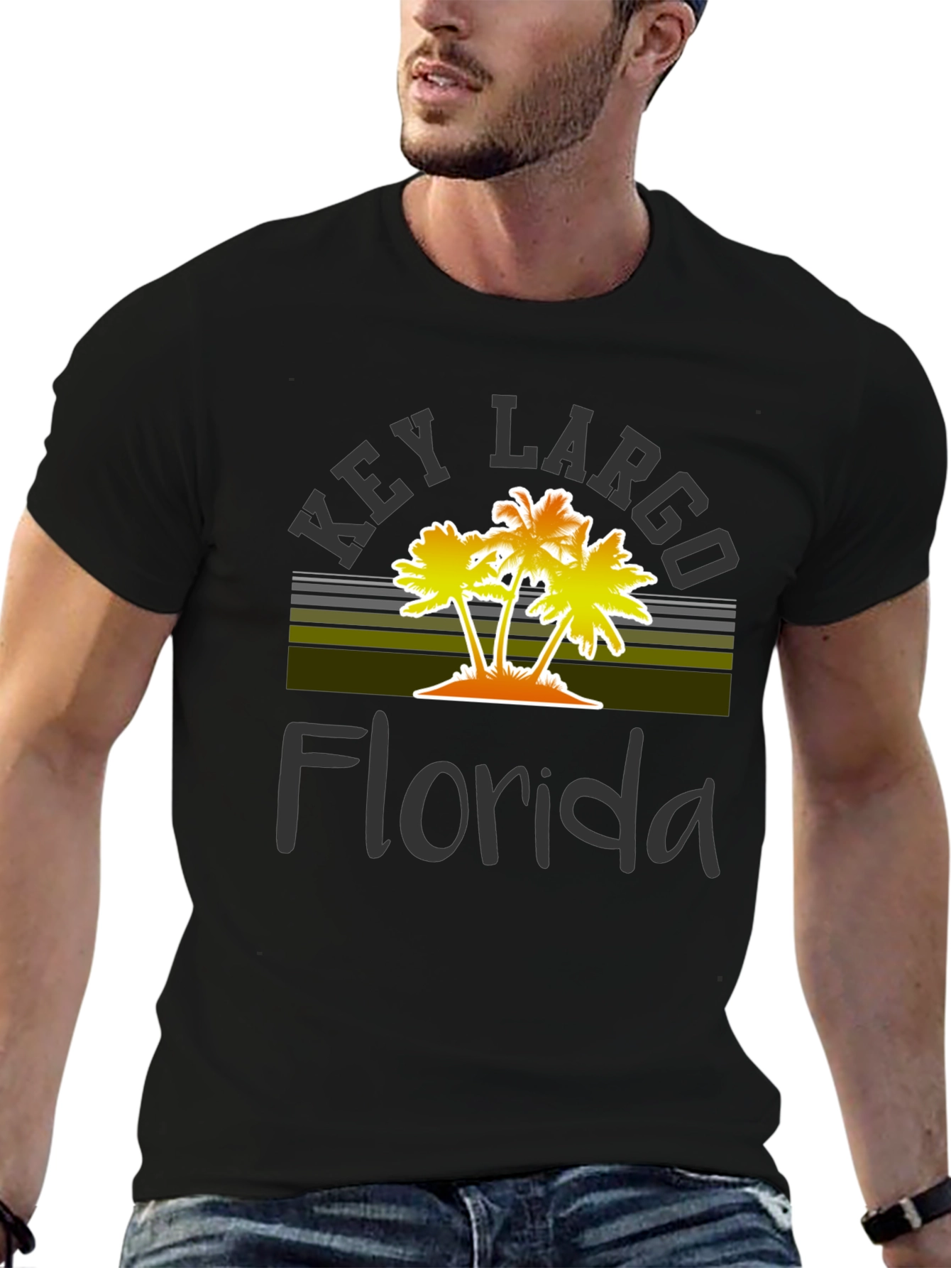 Key Largo Florida Palm Tree Graphic T-Shirt
